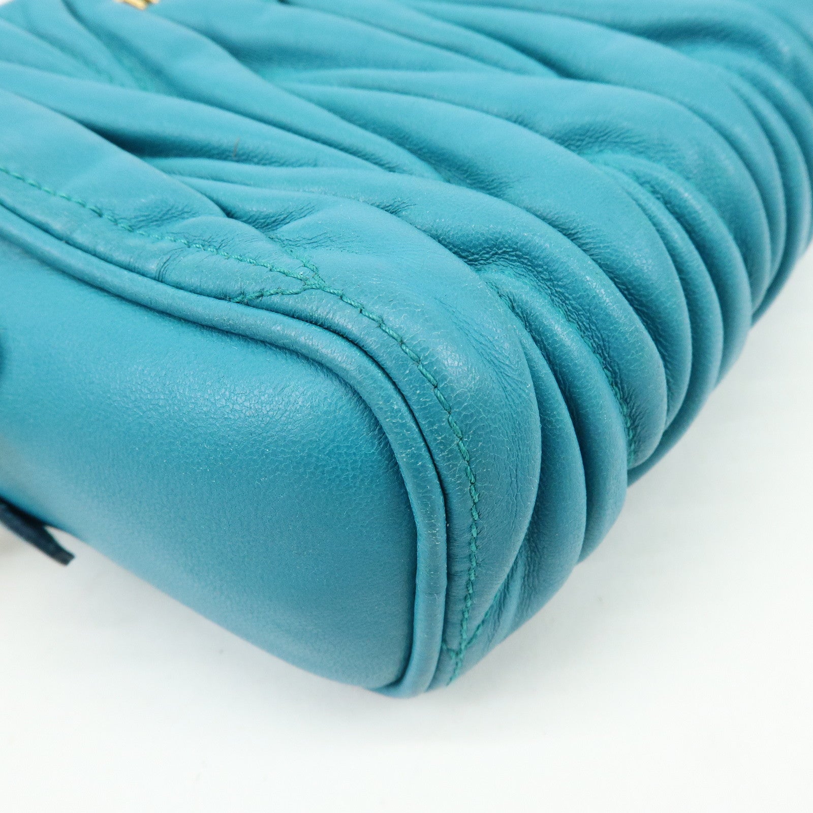 MIU MIU Matelasse Leather 2Way Bag Hand Shoulder Bag Blue RT0543