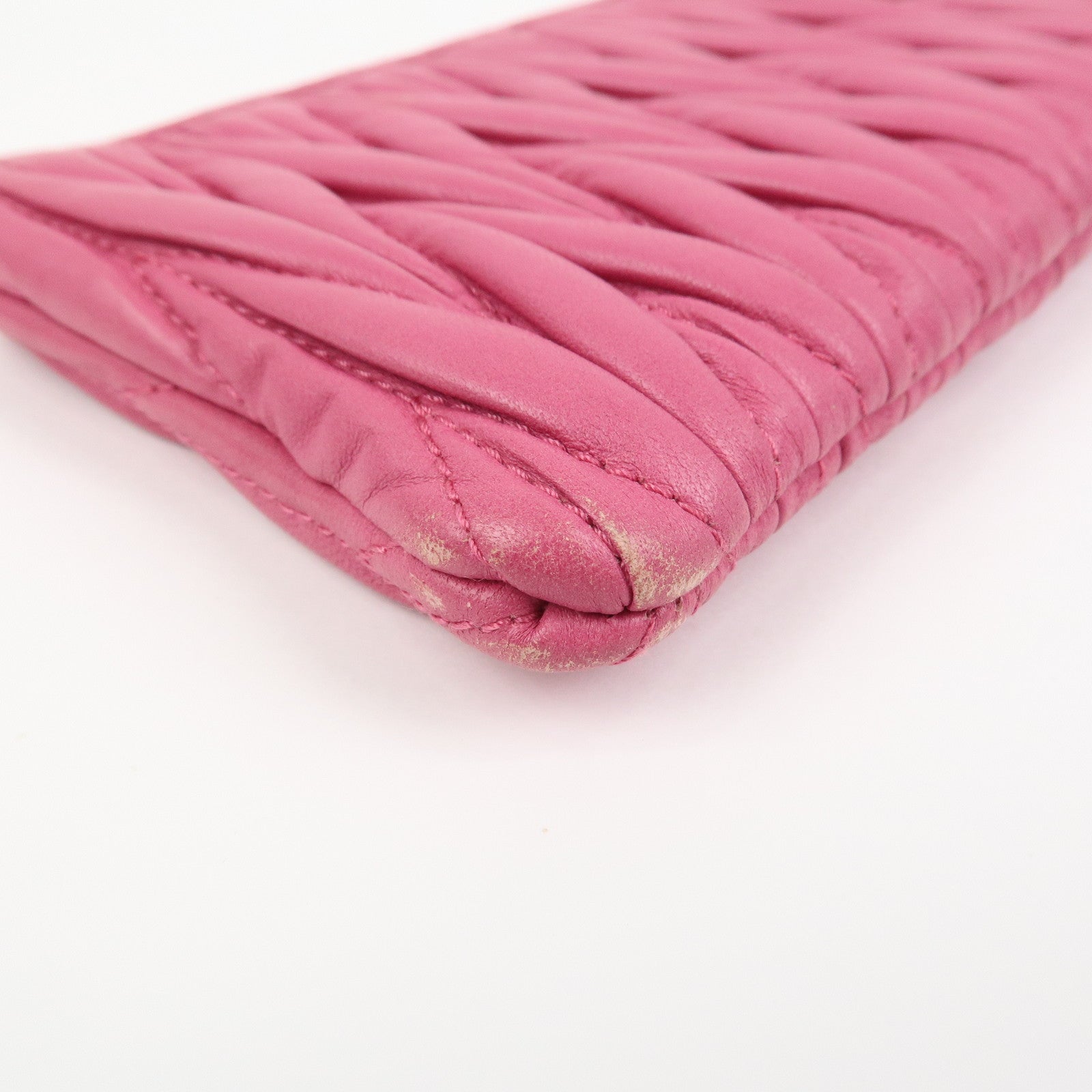 MIU MIU Matelasse Logo Leather Cosmetic Accessory Pouch Pink 5MB003
