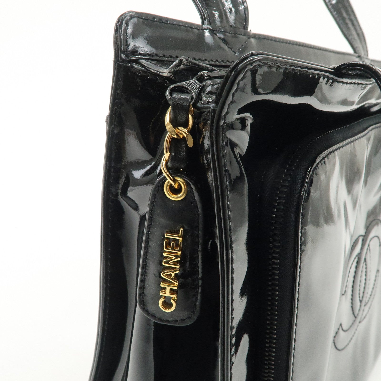 CHANEL COCO Mark Patent Leather Tote Bag Shoulder Bag Black Used