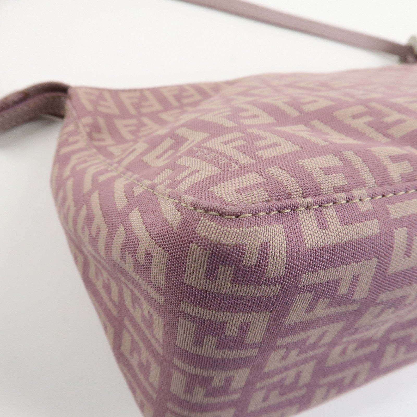 FENDI Zucchino Canvas Leather Shoulder Bag Pink 8BR267 Used