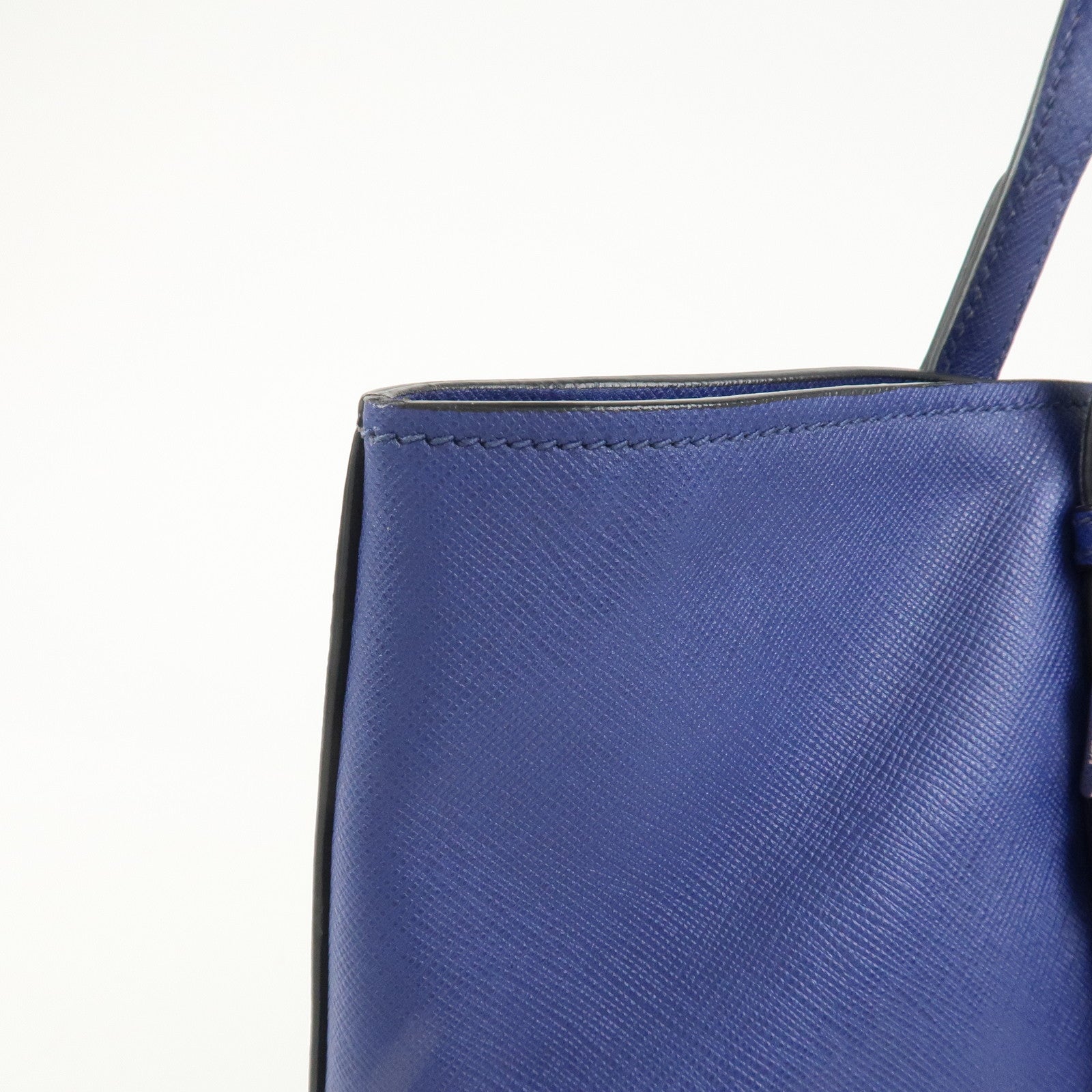 PRADA Triangle Logo Saffiano Leather Tote Shoulder Bag Blue 1BG133