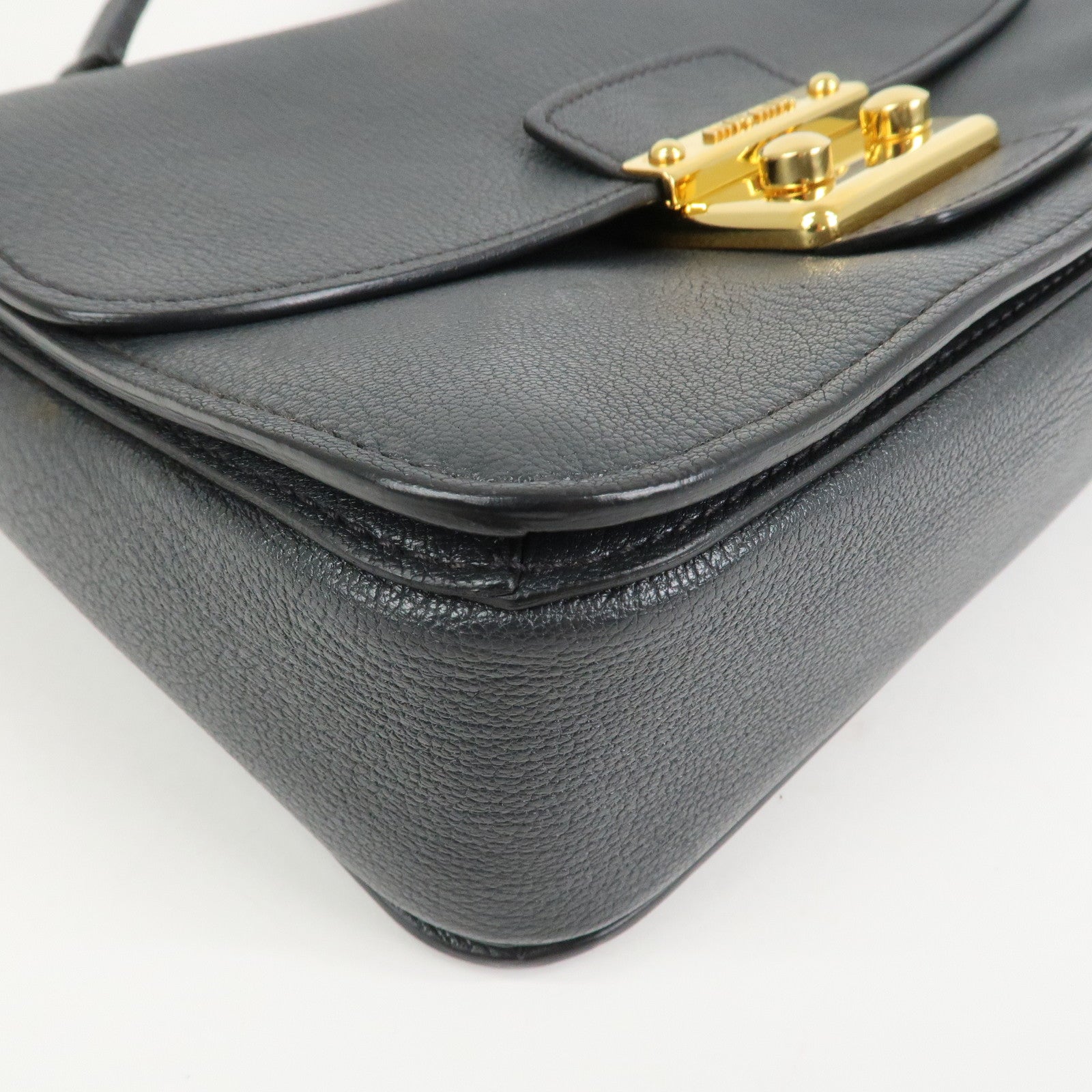 MIU MIU MADRAS Leather 2Way Bag Hand Bag Shoulder Bag Grey