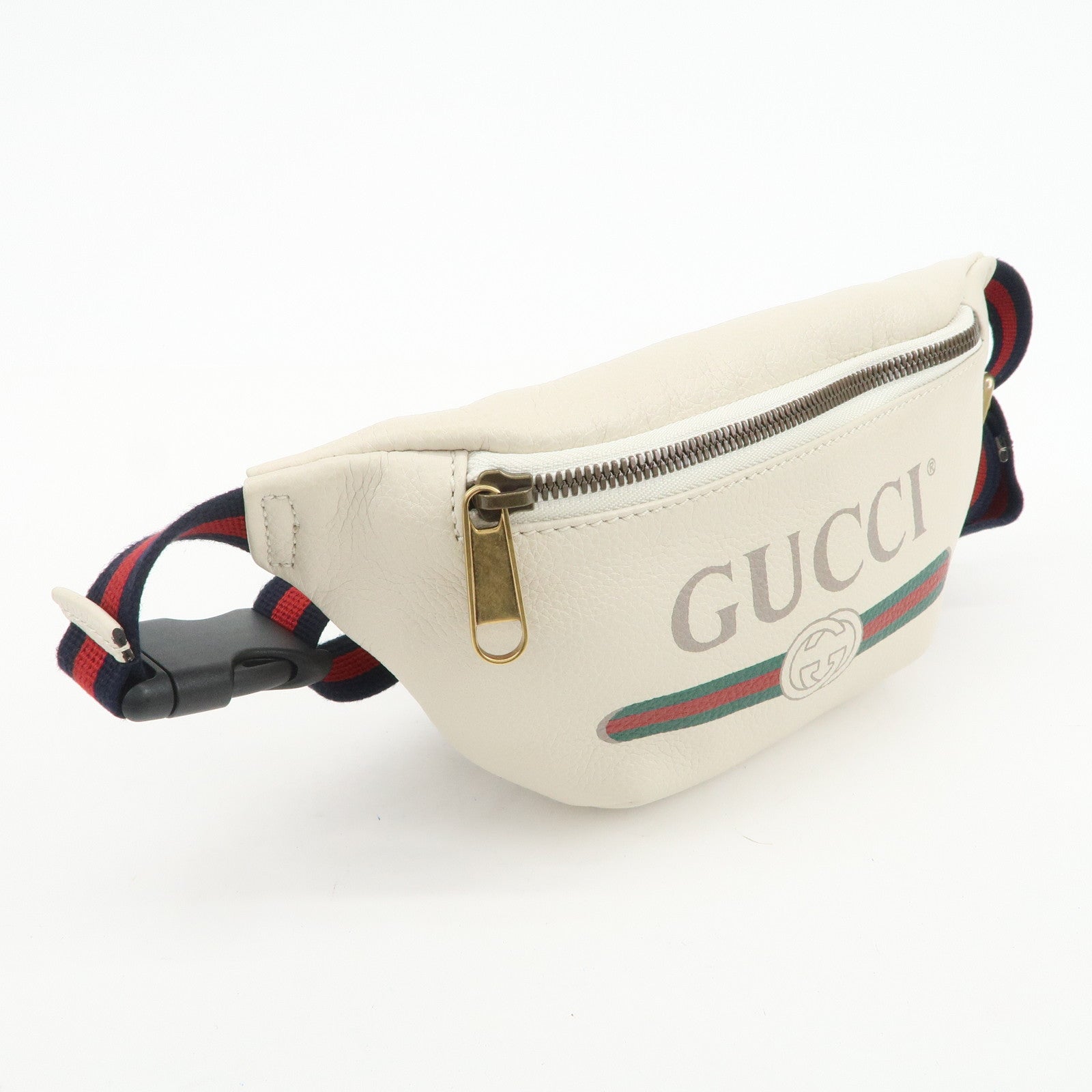 GUCCI Sherry Leather Canvas Waist Bag Crossbody Bag Ivory 527792