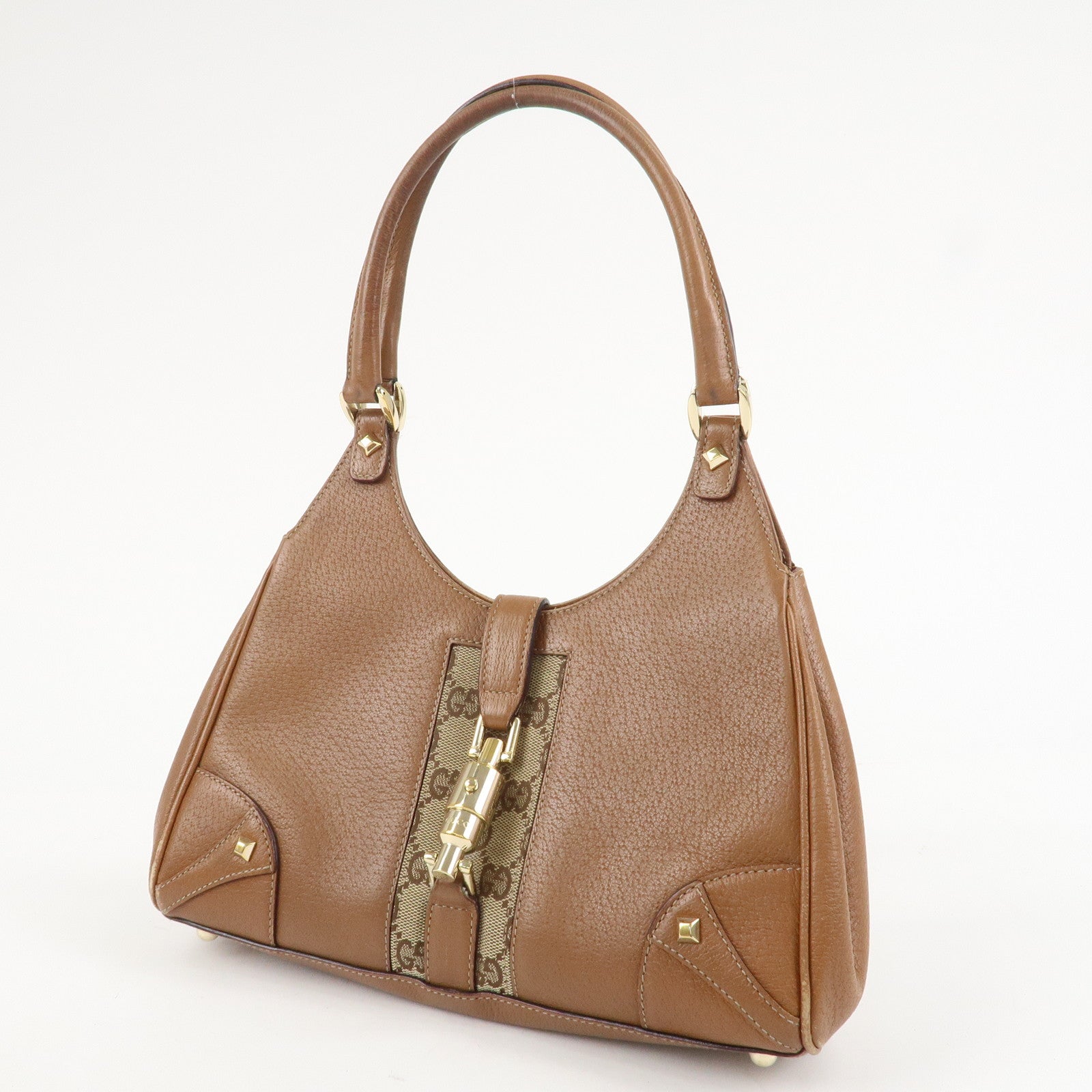 GUCCI New Jackey GG Canvas Leather Shoulder Bag Brown 124407 Used