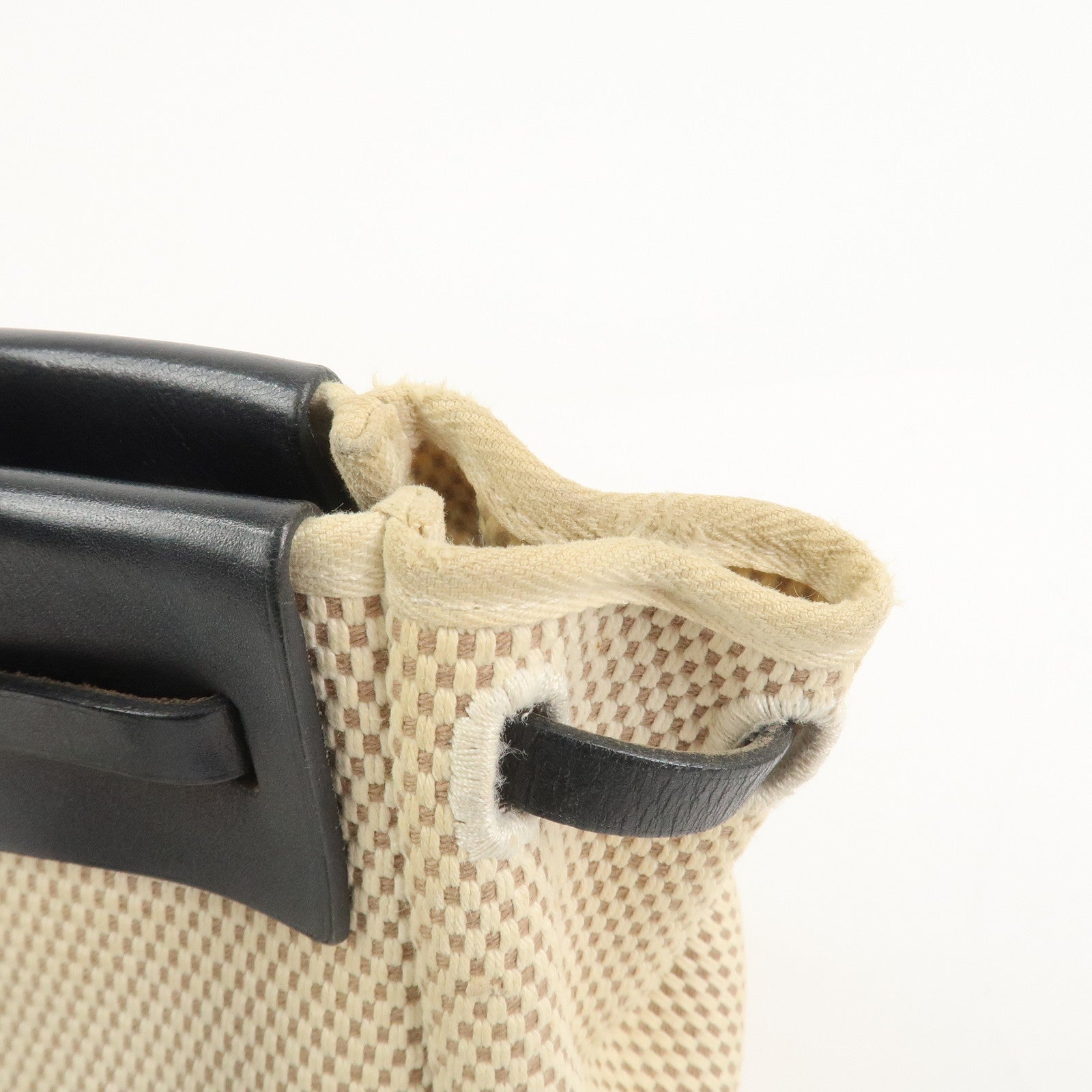 HERMES Herline Cabas PM Toile GM Canvas Leather Hand Bag □H Stamped