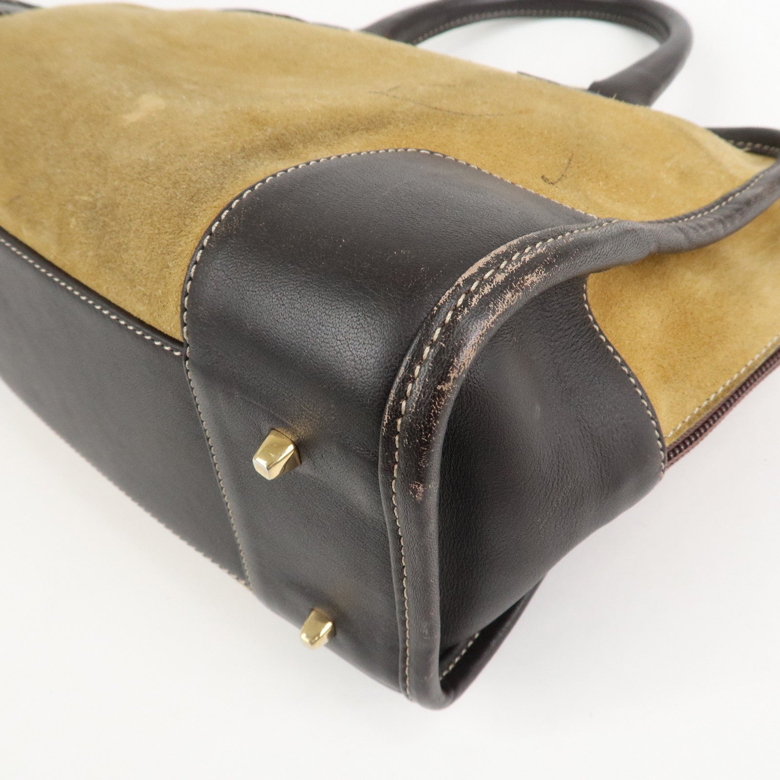 LOEWE Anagram Leather Suede Amazona 28 Hand Bag Beige Brown