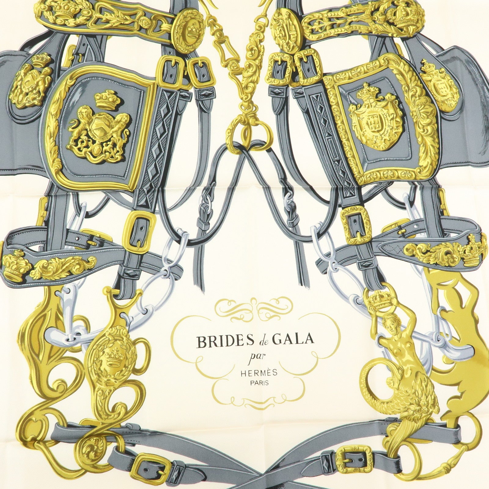 HERMES Carre 90 Silk 100% BRIDES DE GALA Scarf Red White