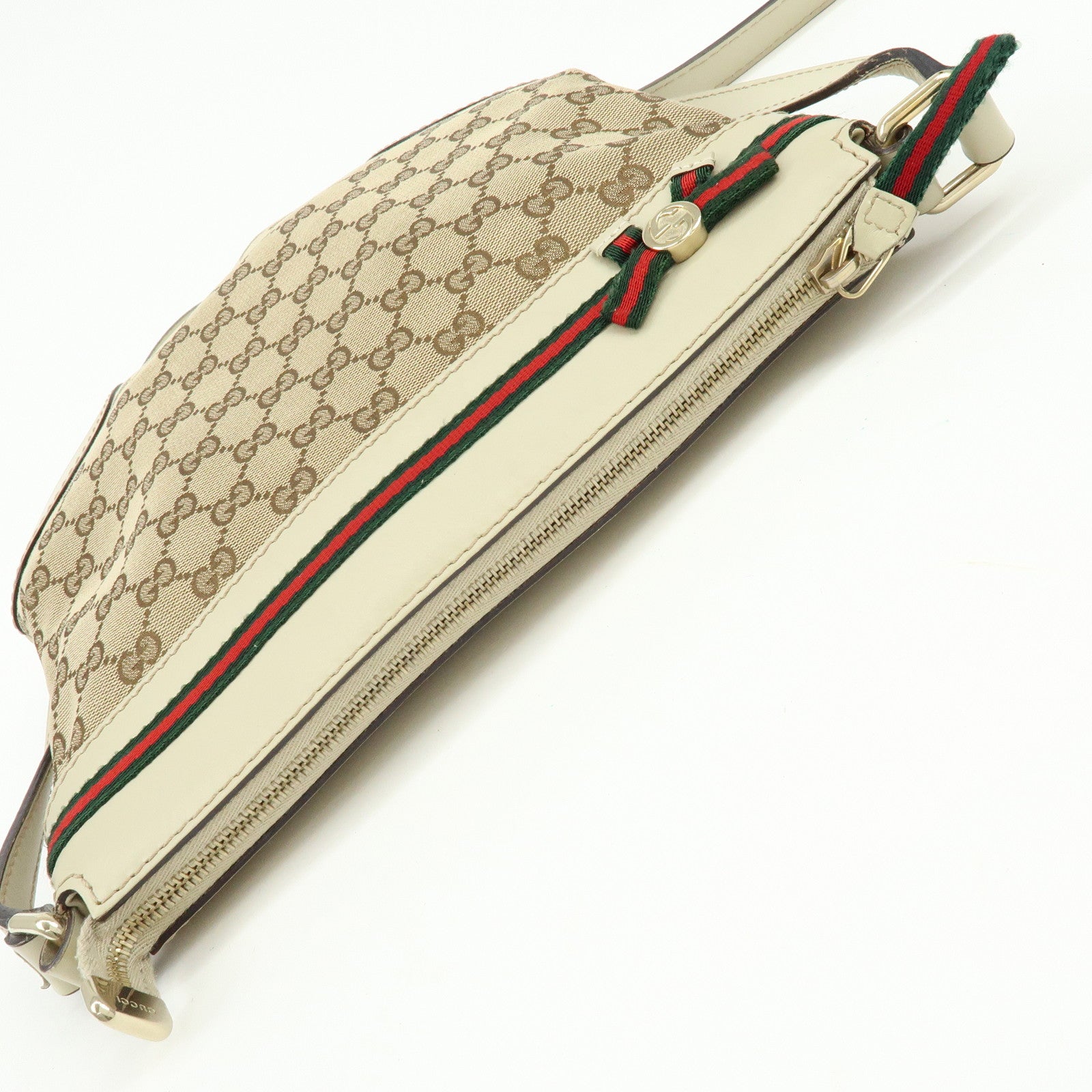GUCCI Mayfair Sherry GG Canvas Leather Shoulder Bag Beige 257065