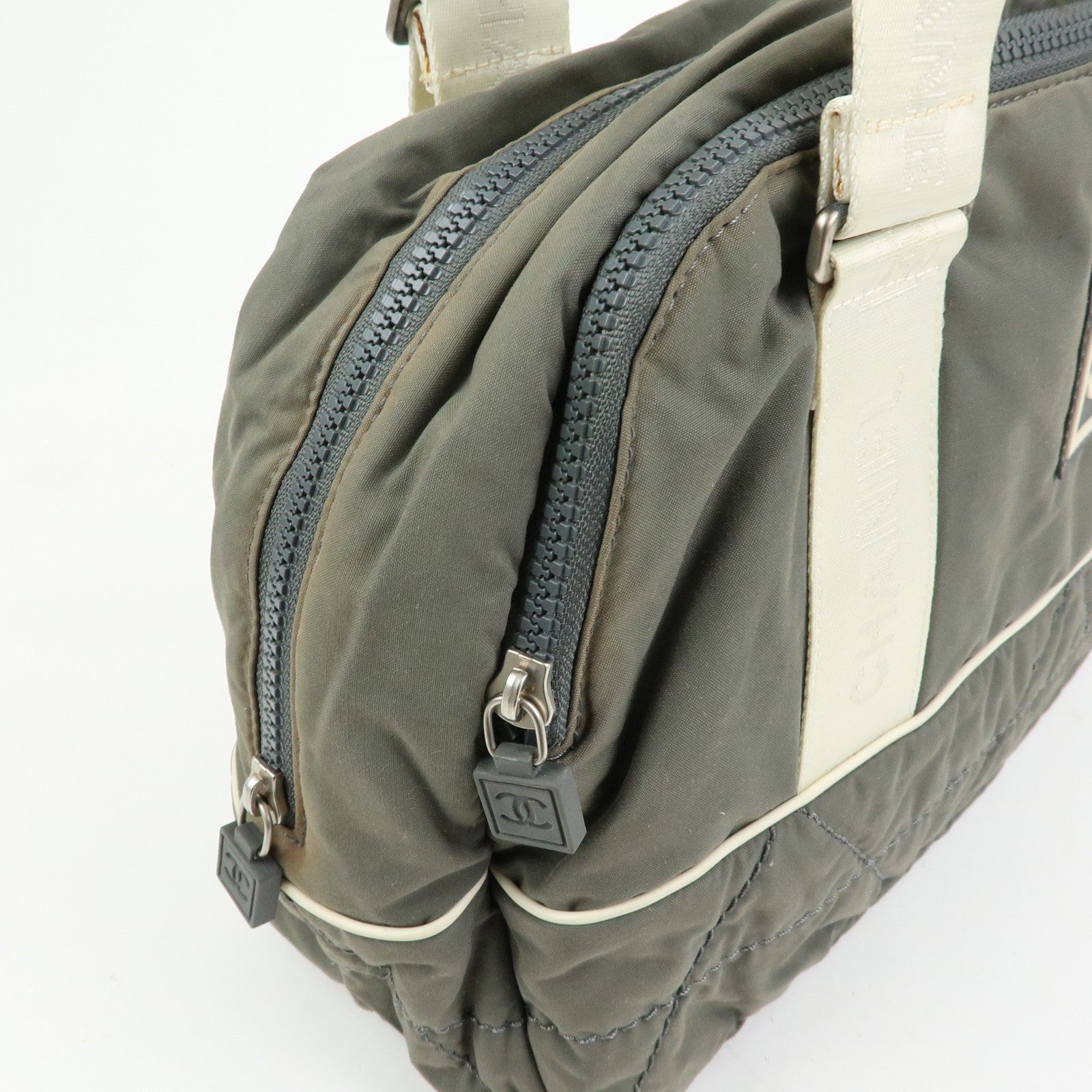 CHANEL Sports Line COCO Mark Nylon Boston Hand Shoulder Bag Gray
