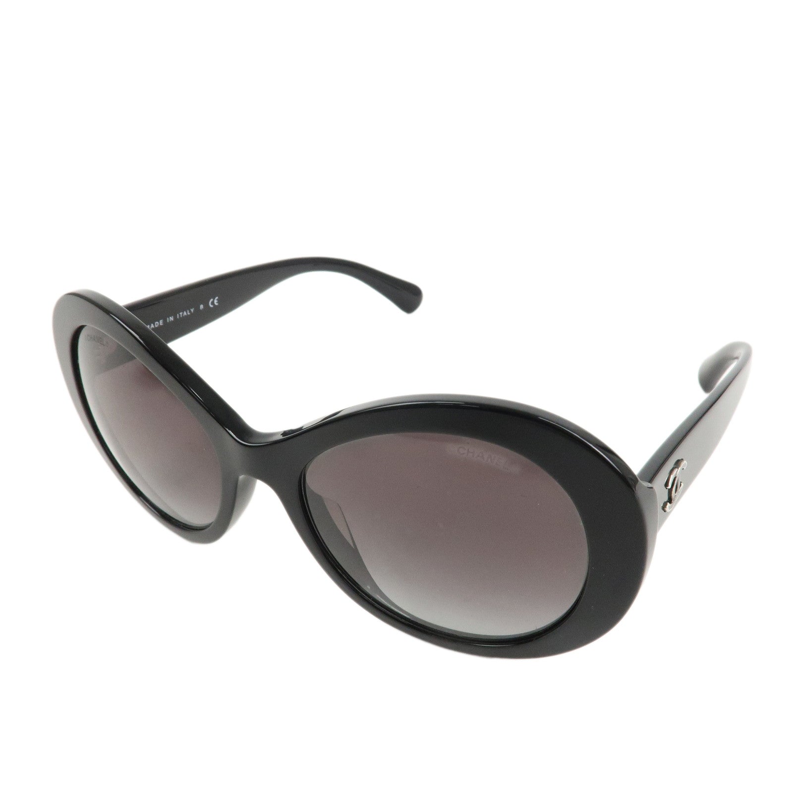 CHANEL COCO Mark Plastic Sunglasses 56□19 Black 5372-A Used