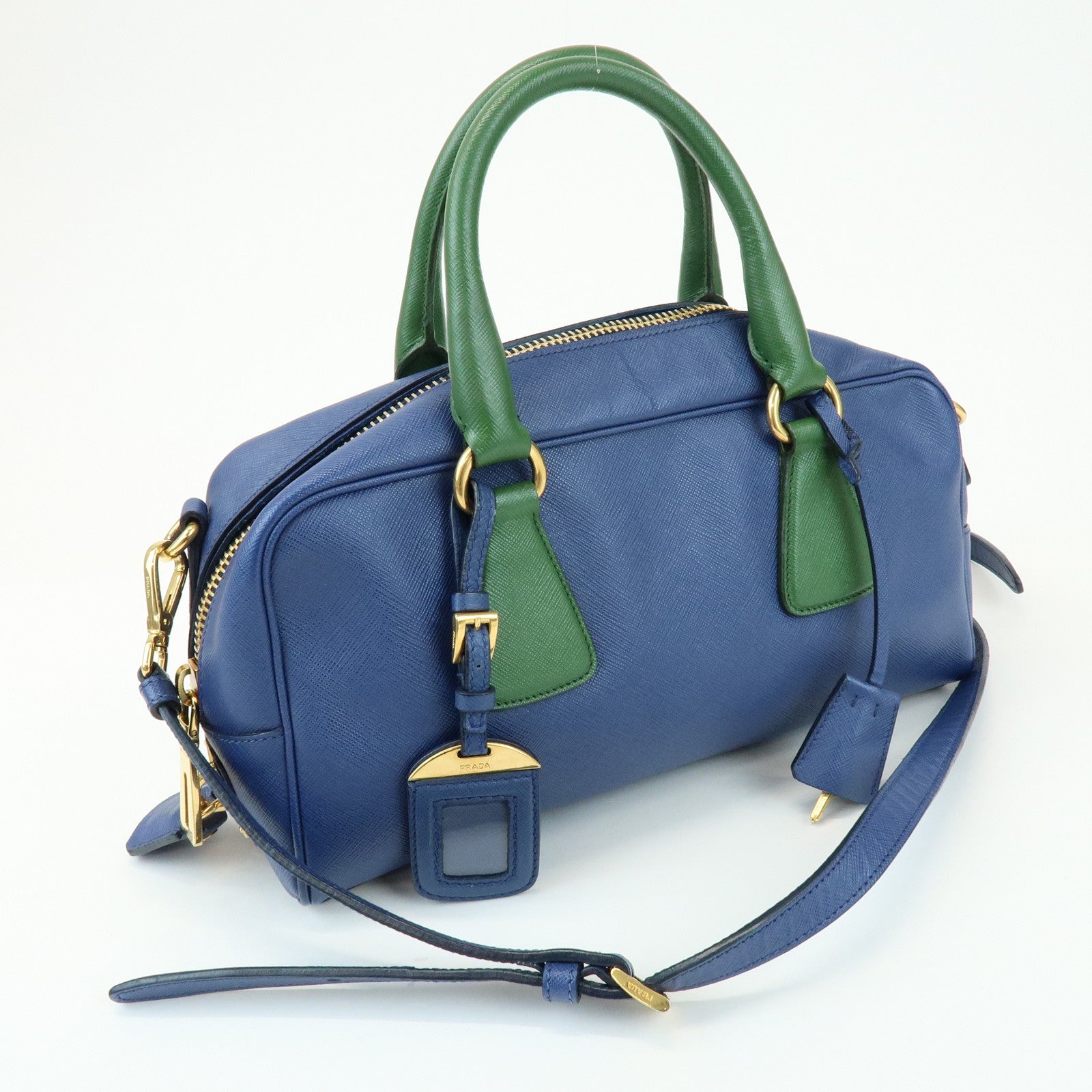 PRADA Triangle Logo 2Way Bag Hand Bag Shoulder Bag Blue Green