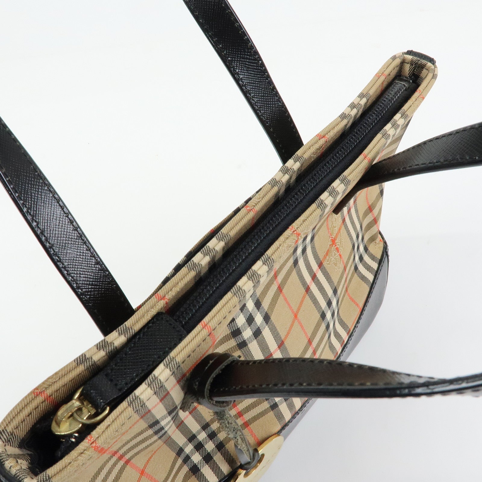 BURBERRY Nova Plaid Canvas Leather Hand Bag Tote Bag Beige Black