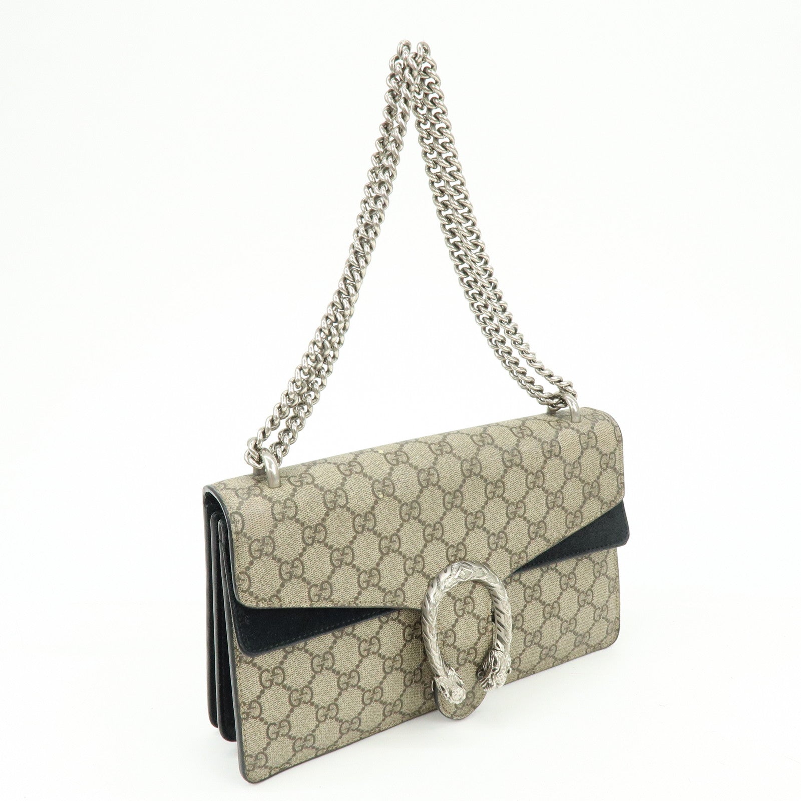 GUCCI Dionysus GG Supreme Chain Shoulder Bag Beige Black 400249