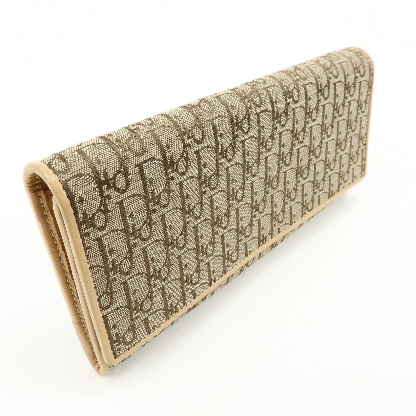 Christian Dior Trotter Jaquard Canvas Leather Long Wallet Brown