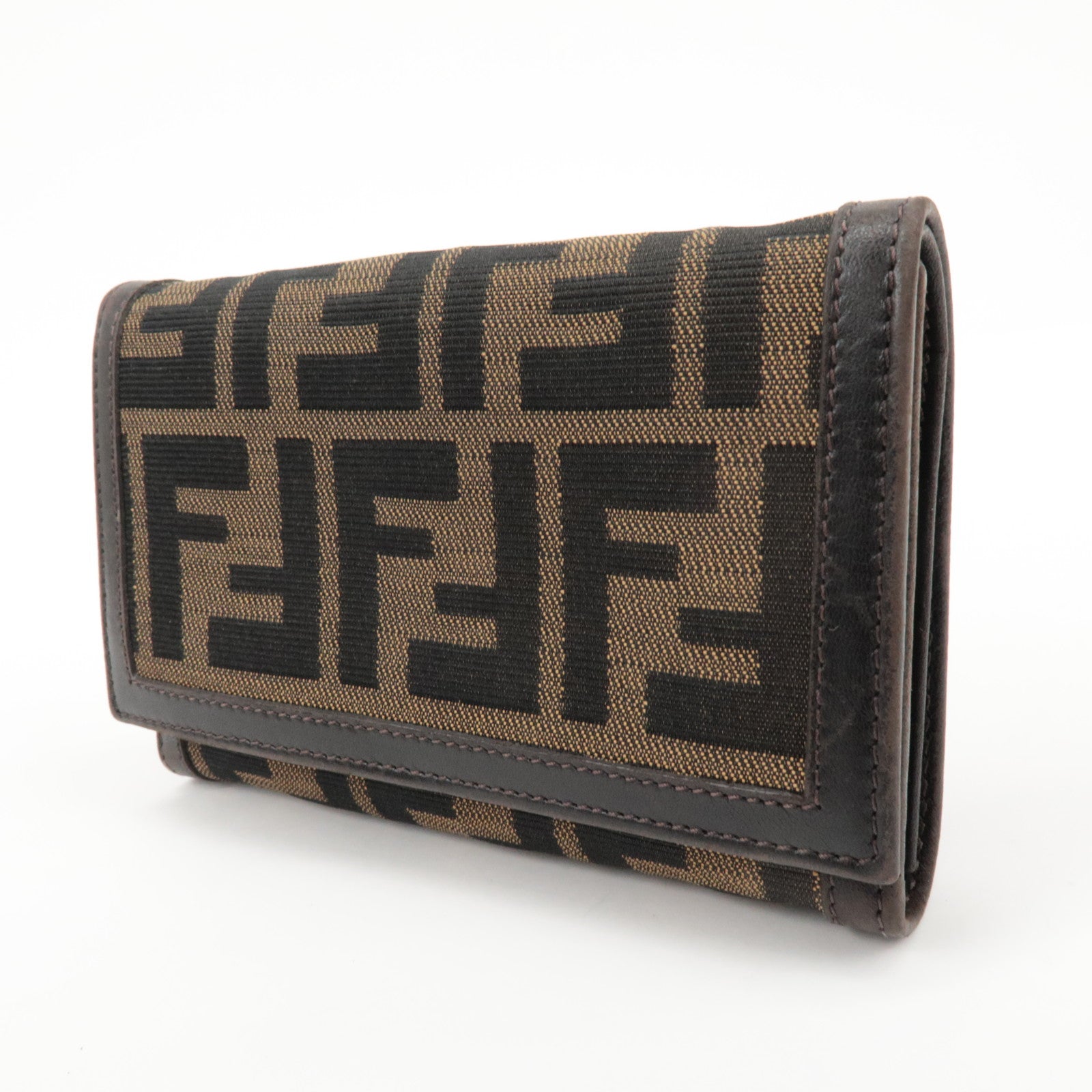 FENDI Zucca Set of 2 Canvas Leather Wallet Brown Black 8M0029 2270 Used