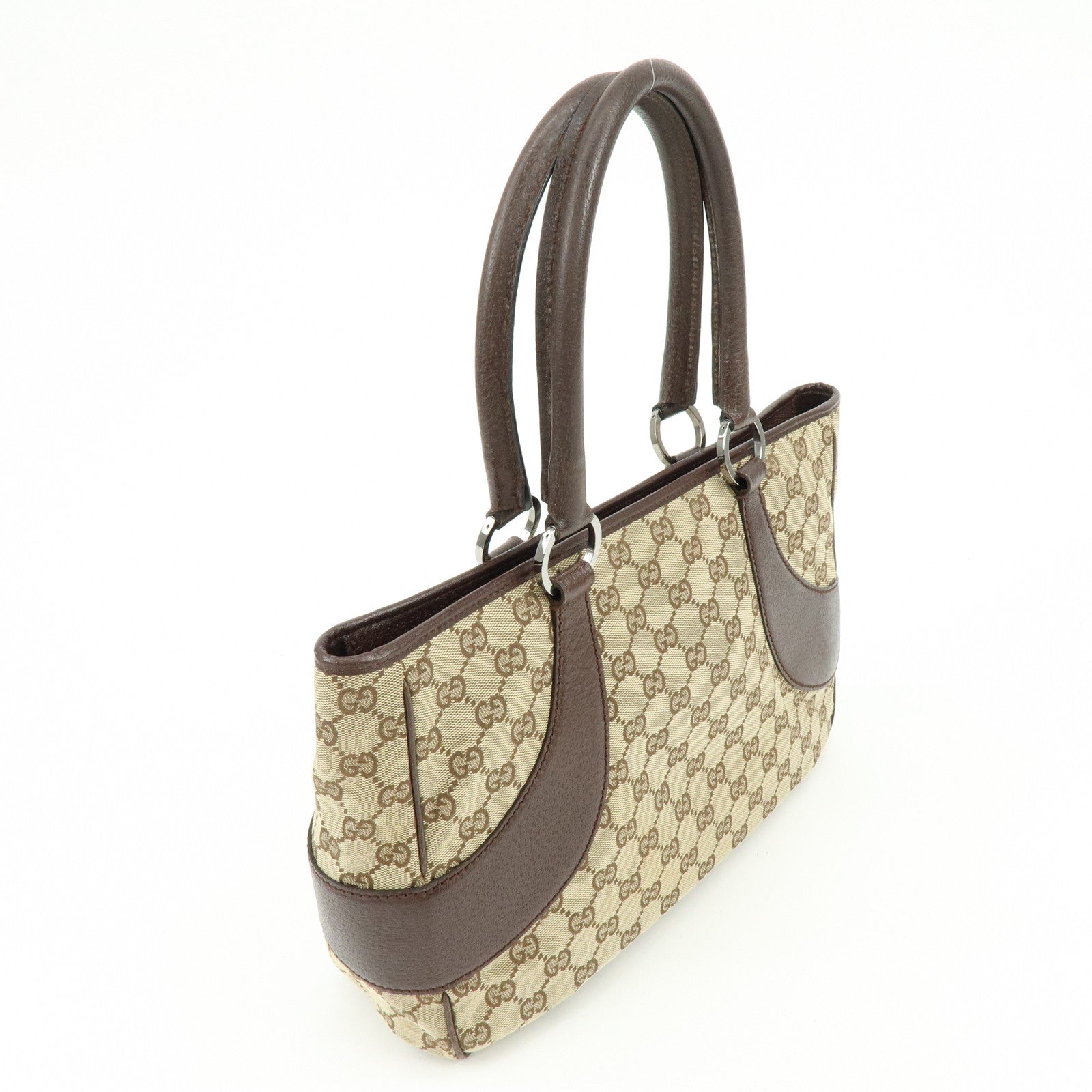 GUCCI GG Canvas Leather Tote Bag Hand BagBrown 113011