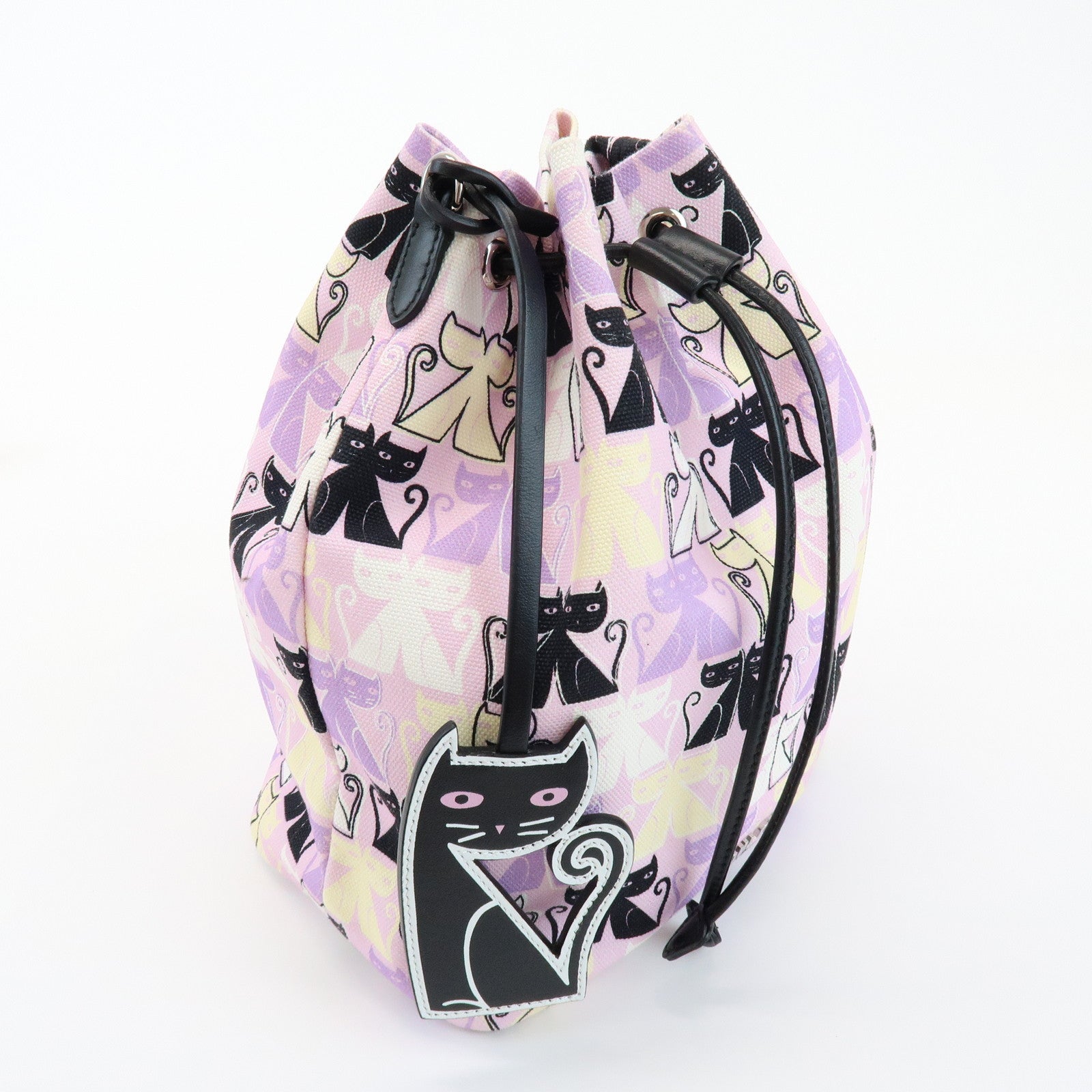 MIU MIU Logo Canvas CANAPA CATS Drawstring Pouch Bag Purple 5RM014