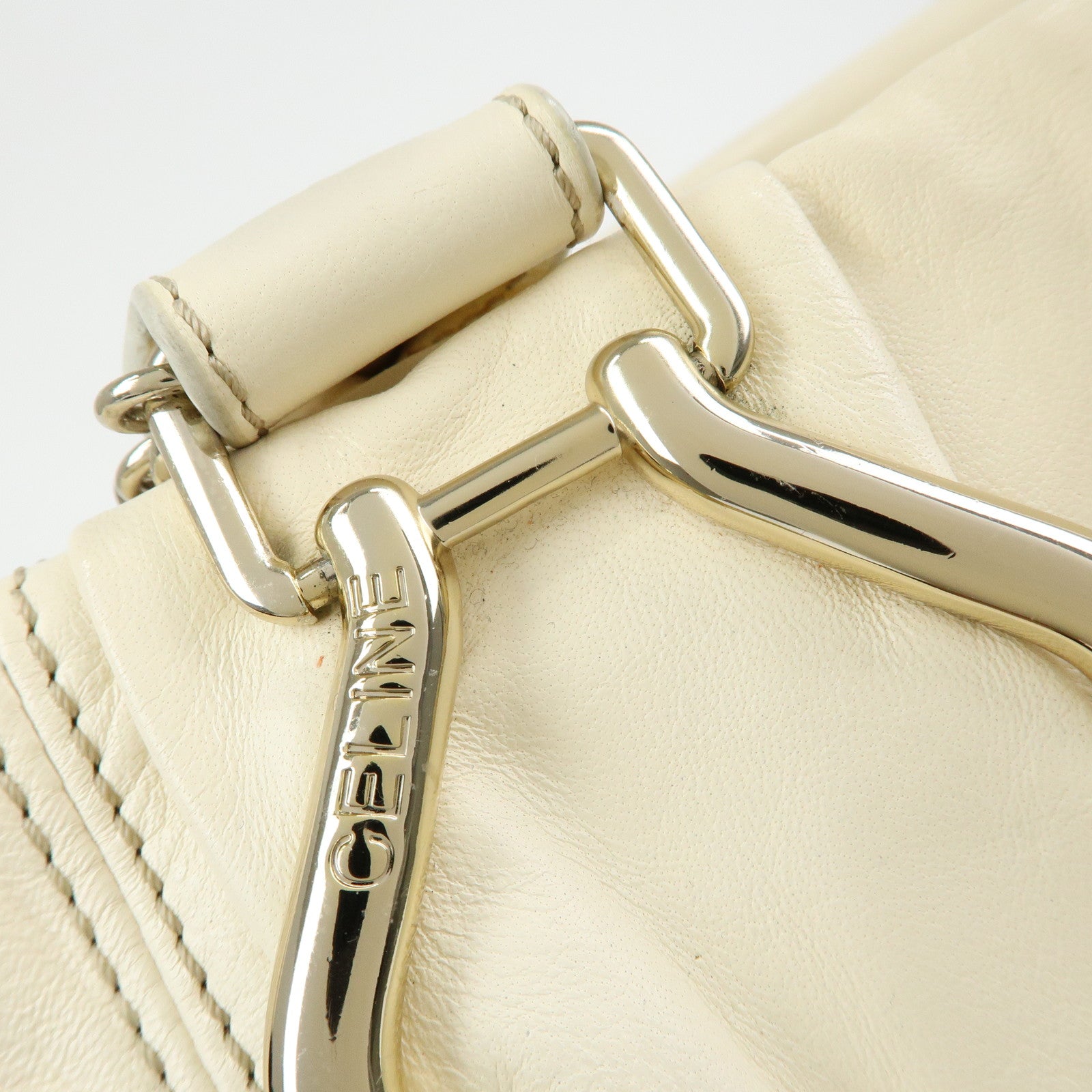 CELINE Leather Pillow Bag Tote Bag Shoulder Bag White