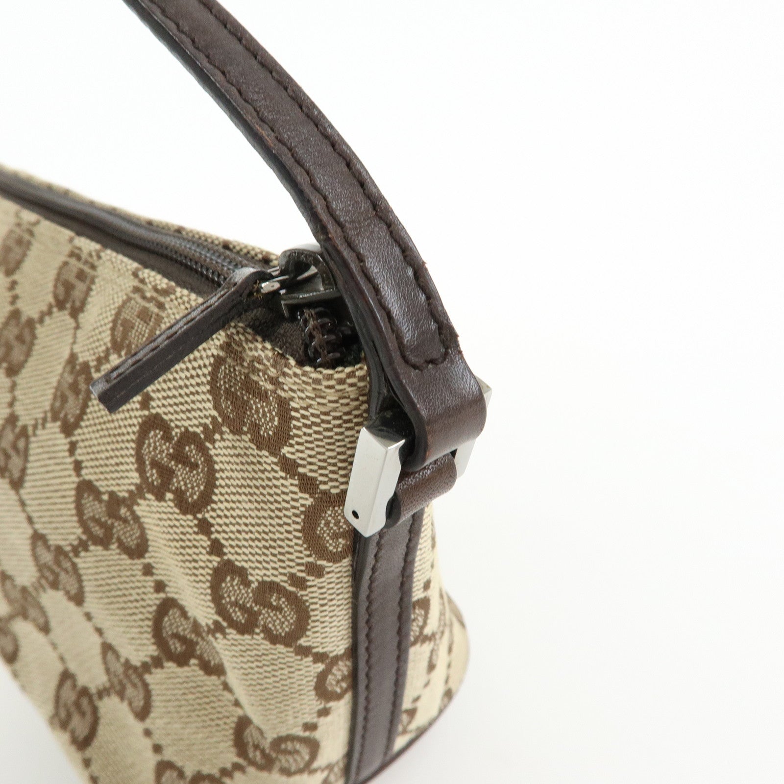 GUCCI Boat Bag GG Canvas Leather Hand Bag Beige Brown 07198