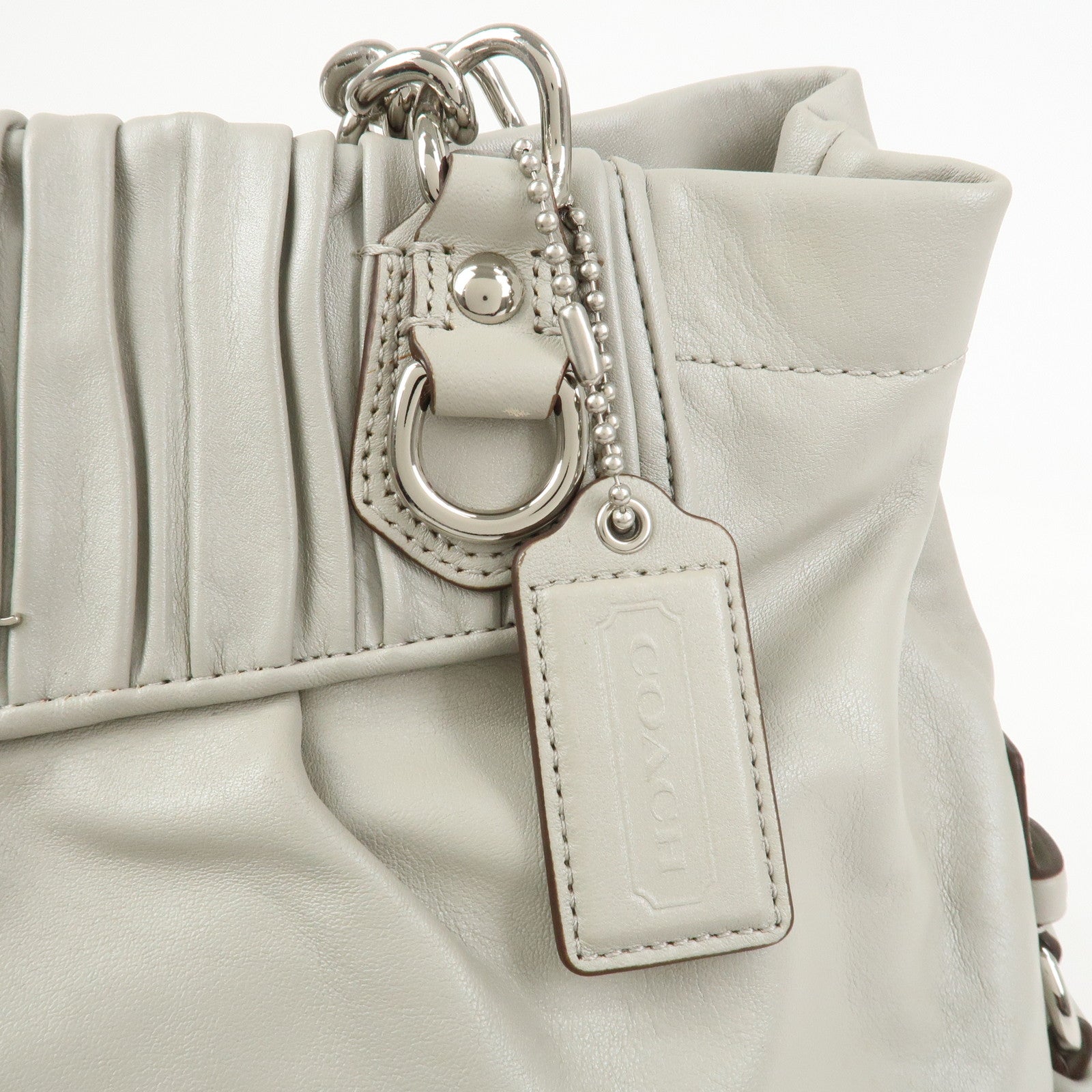 COACH Logo Leather Shoulder Bag Hand Bag Gray Silver