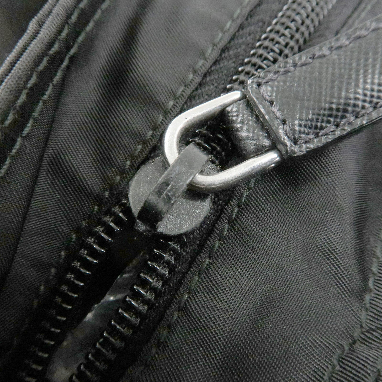 PRADA Triangle Logo Nylon Leather Shoulder Bag Silver HDW Black Used