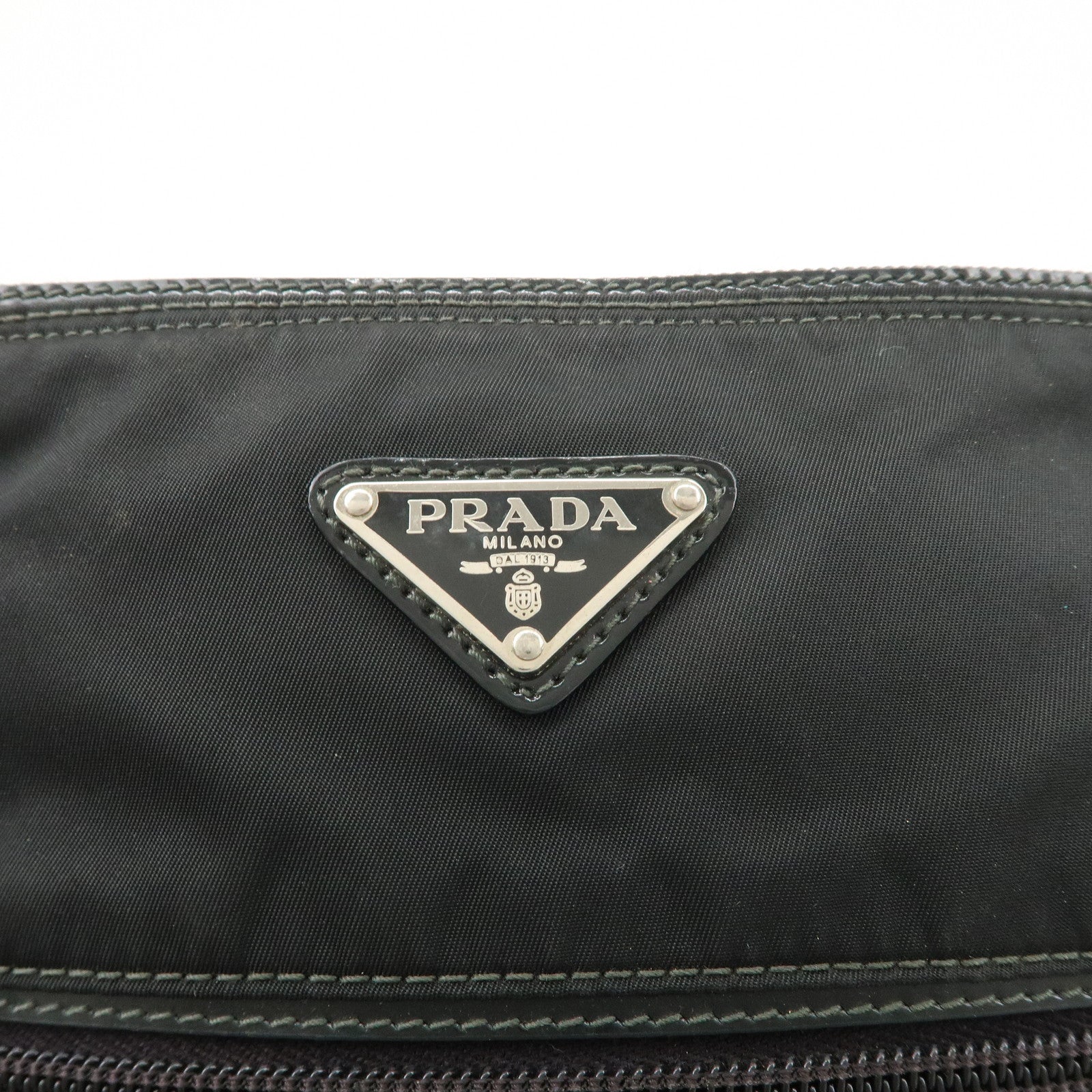 PRADA Triangle Logo Nylon Patent Leather Shoulder Bag Black Used
