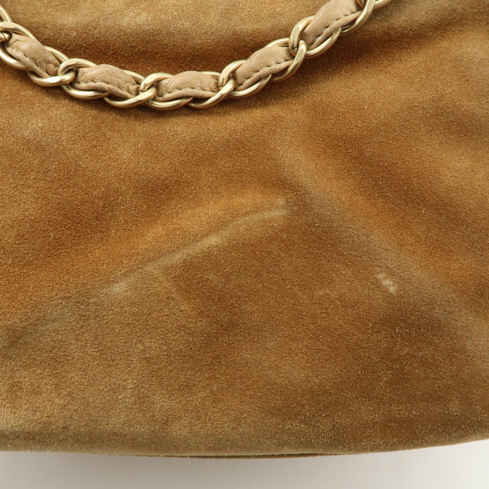 CHANEL COCO Mark Leather Suede Chain Shoulder Bag Beige Gold Used