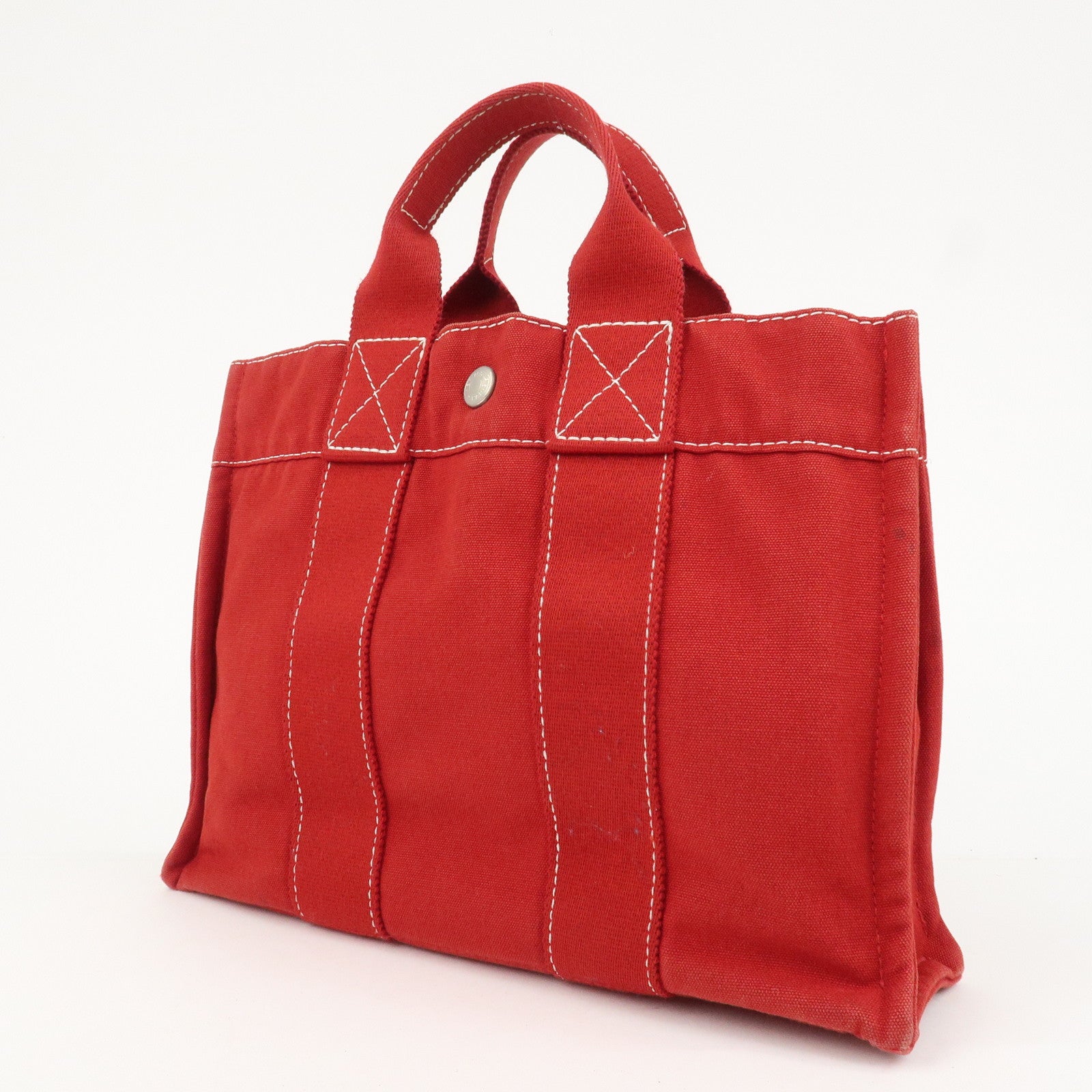 HERMES Deauville PM Canvas Tote Bag Hand Bag Red
