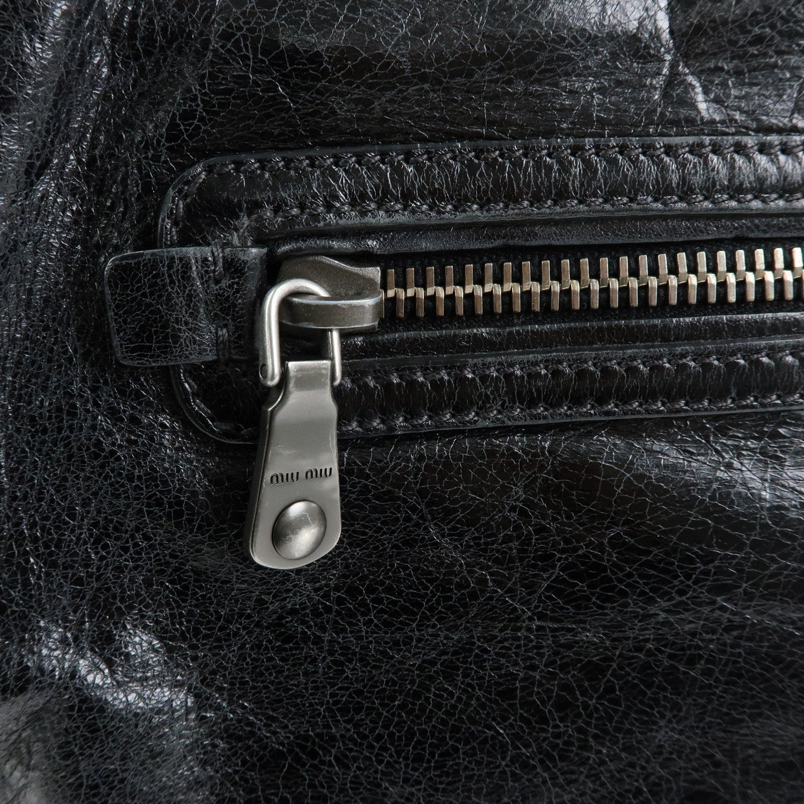 MIU MIU Leather Tote Bag Shoulder Bag Black Padlock Charm