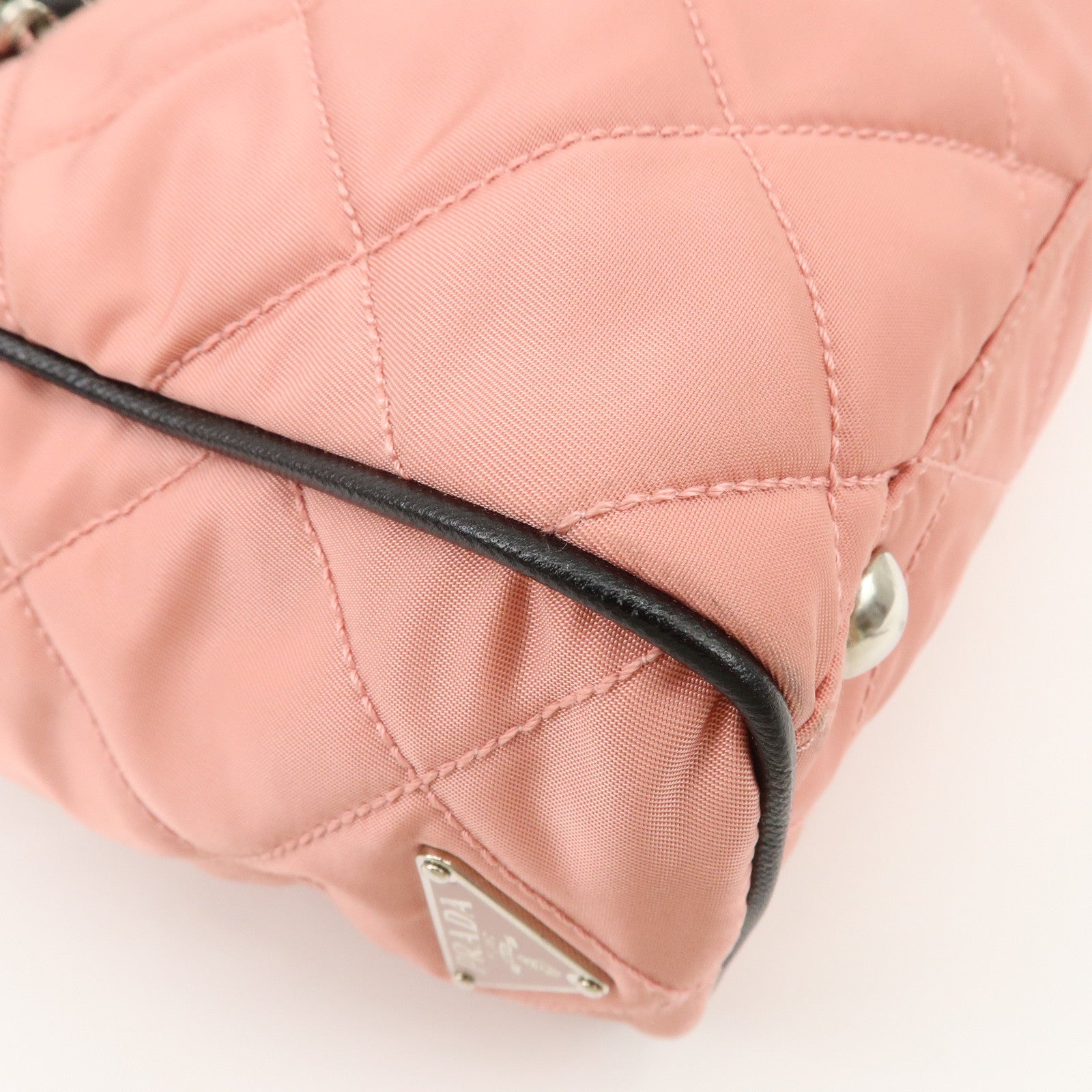 PRADA Triangle Logo Leather Nylon Shoulder Bag Tote Bag Pink BR2236 Used