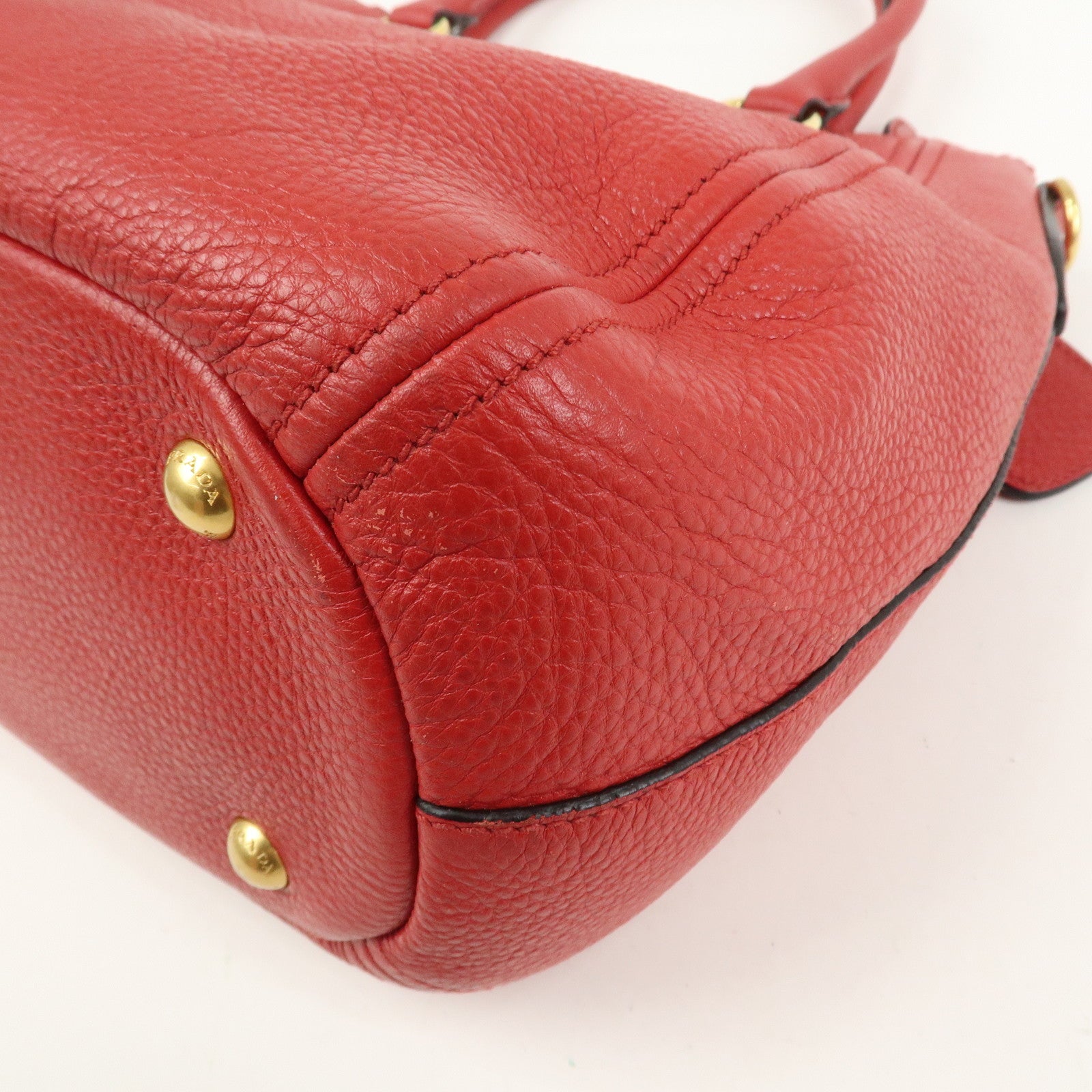 PRADA Logo Leather 2Way Bag Hand Bag Shoulder Bag Red 1BC032