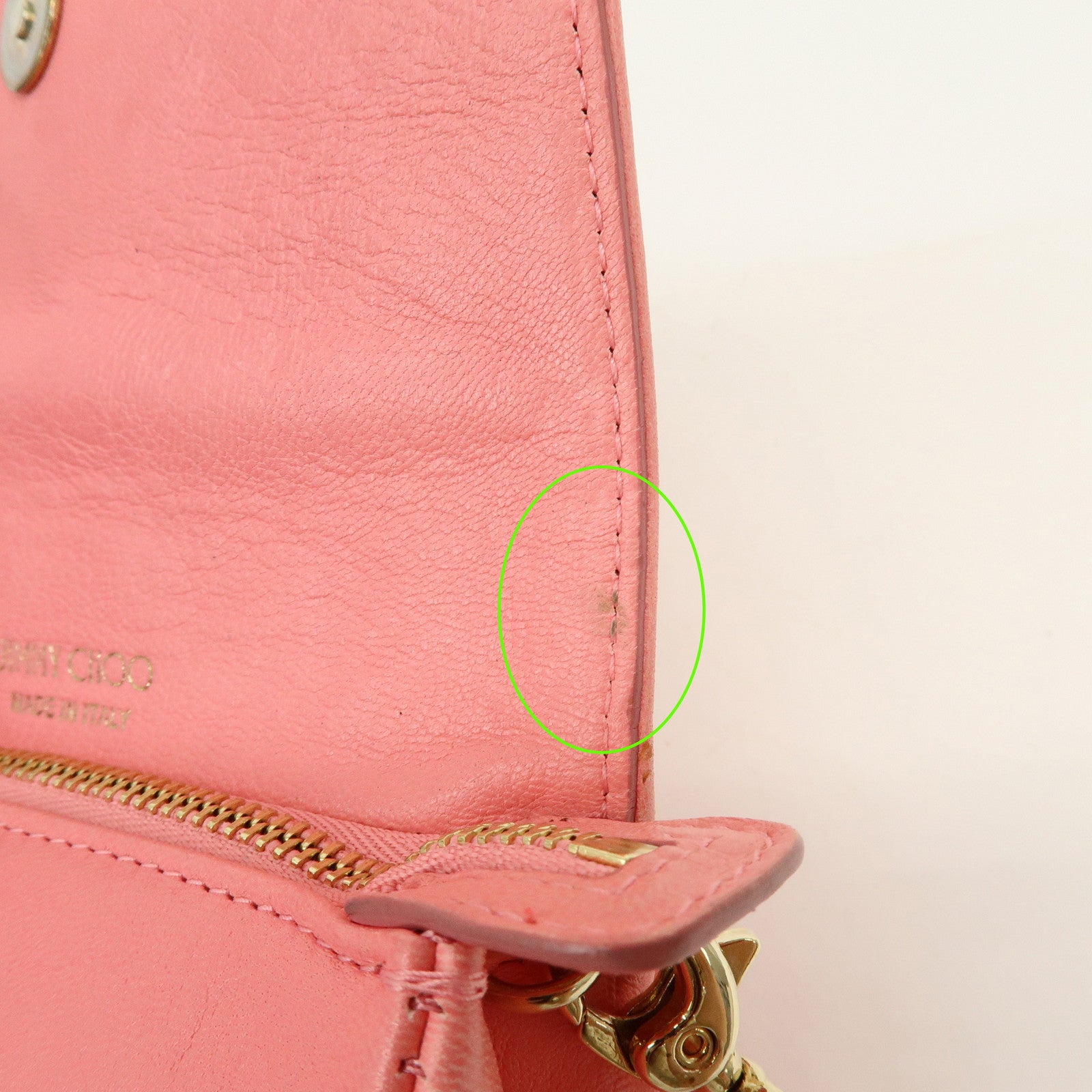 JIMMY CHOO Studs Leather Chain Shoulder Bag Crossbody Bag Pink