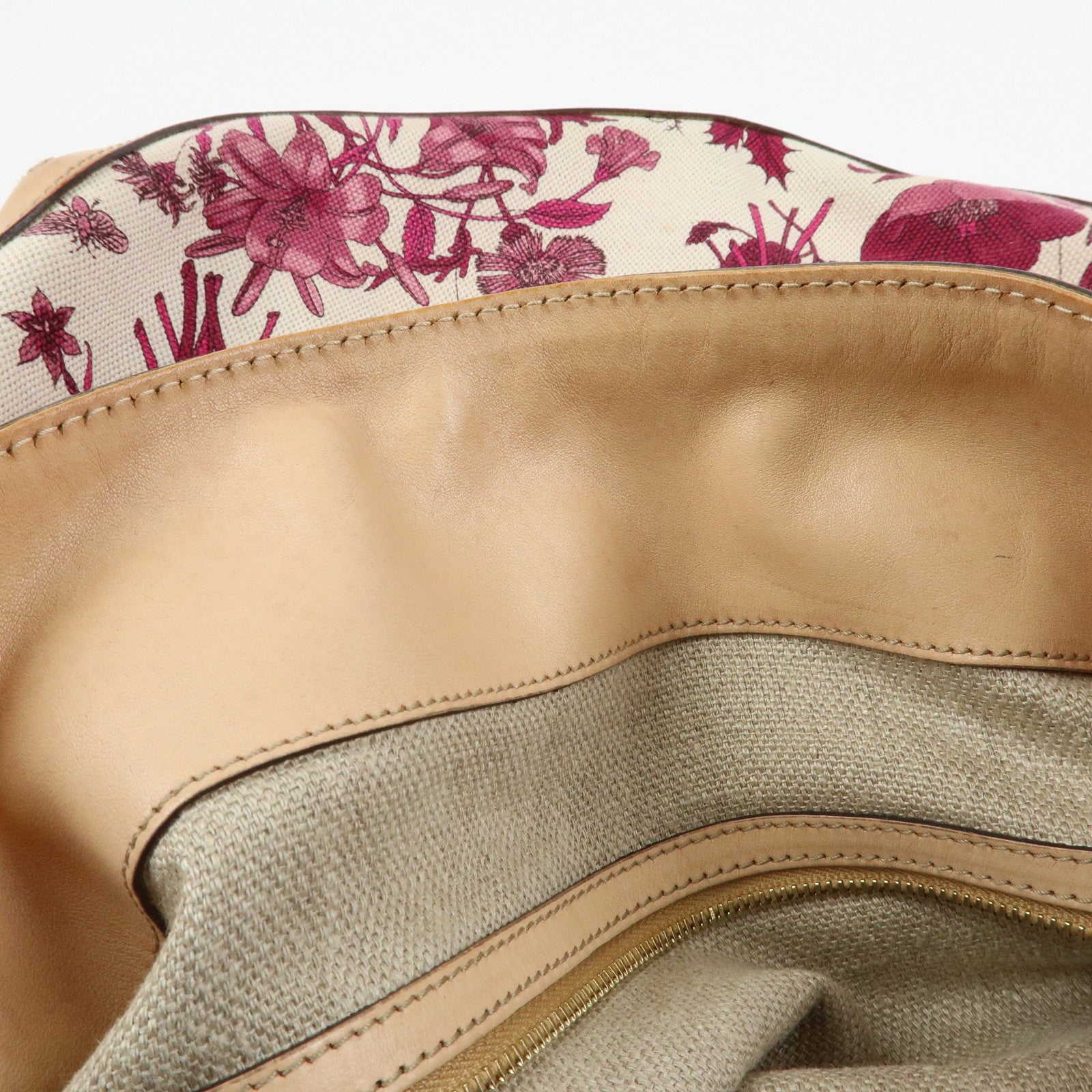 GUCCI Bamboo Flora Canvas Leather 2Way Shoulder Bag Pink 169976