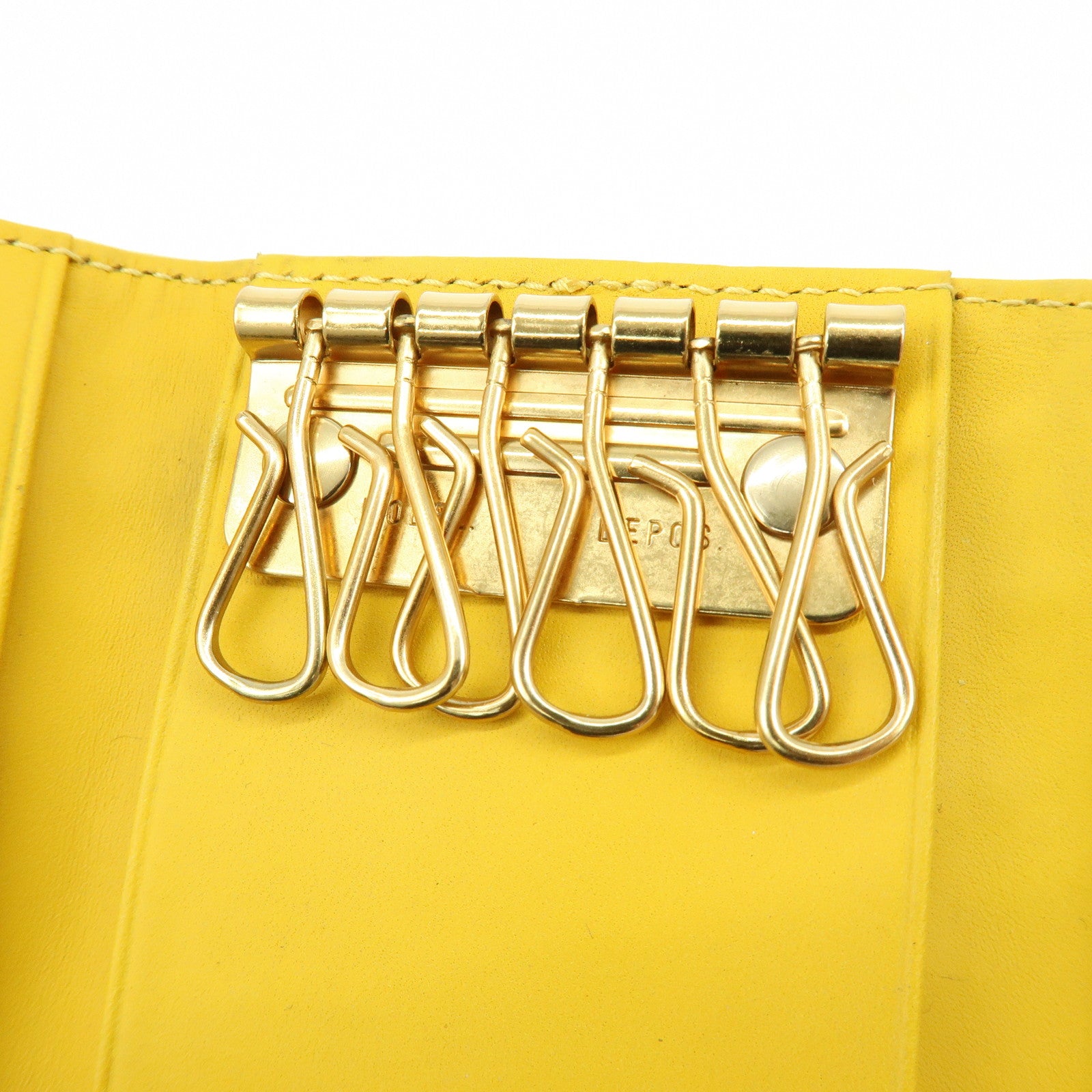MIU MIU Embossed Leather Key Case Key Holder Yellow 5M0222