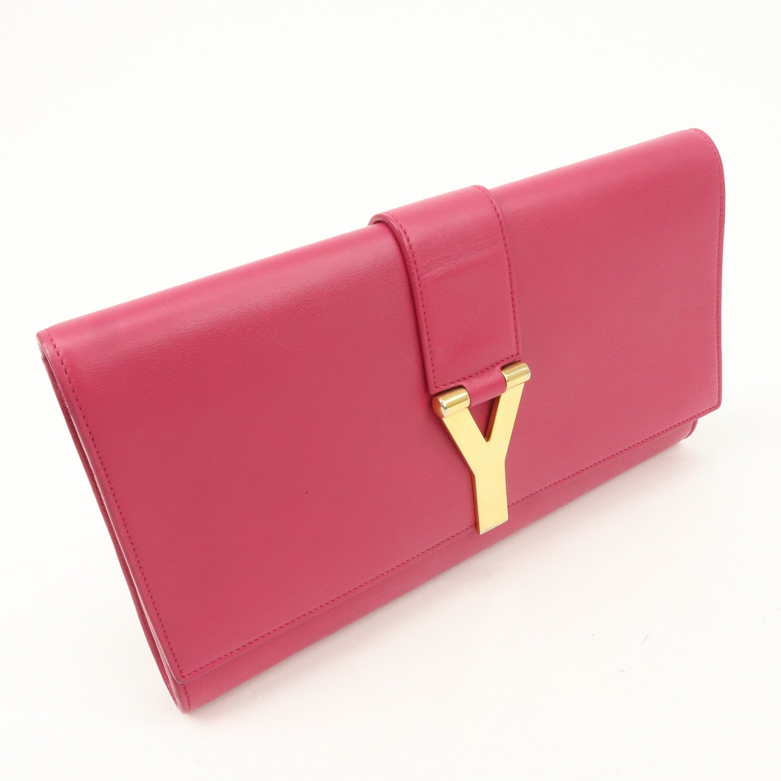 SAINT LAURENT PARIS Leather Clutch Bag Pink Gold HDW Used