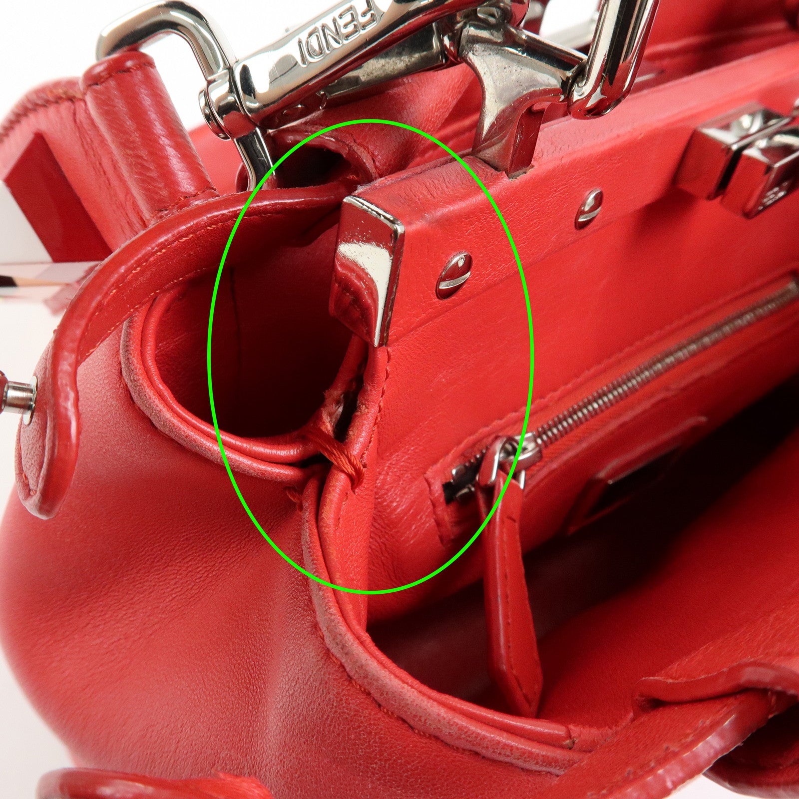 FENDI Peekaboo Mini Leather 2Way Shoulder Bag Hand Bag Red 8BN244