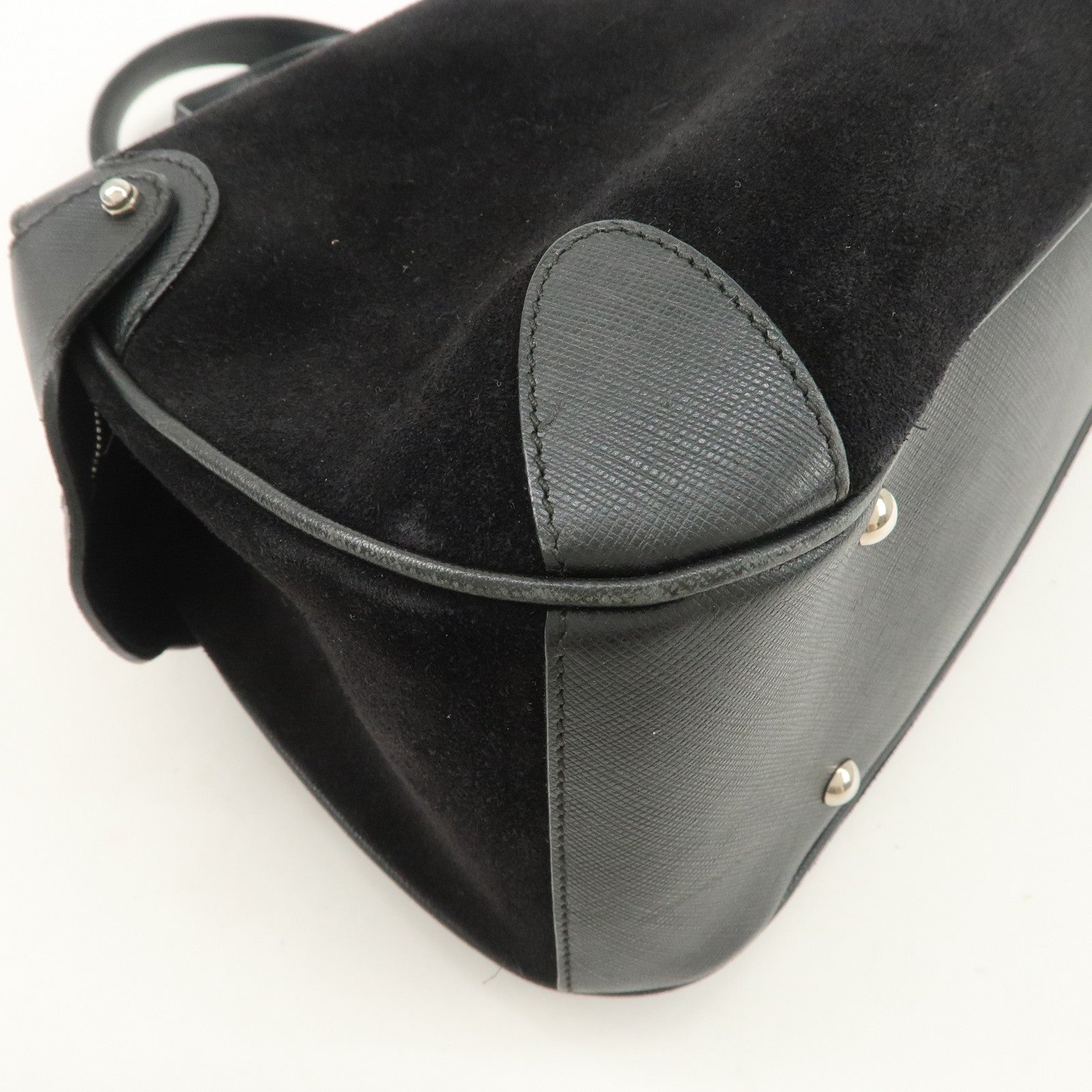 Ferragamo Gancini Leather Suede Hand Bag Black Used