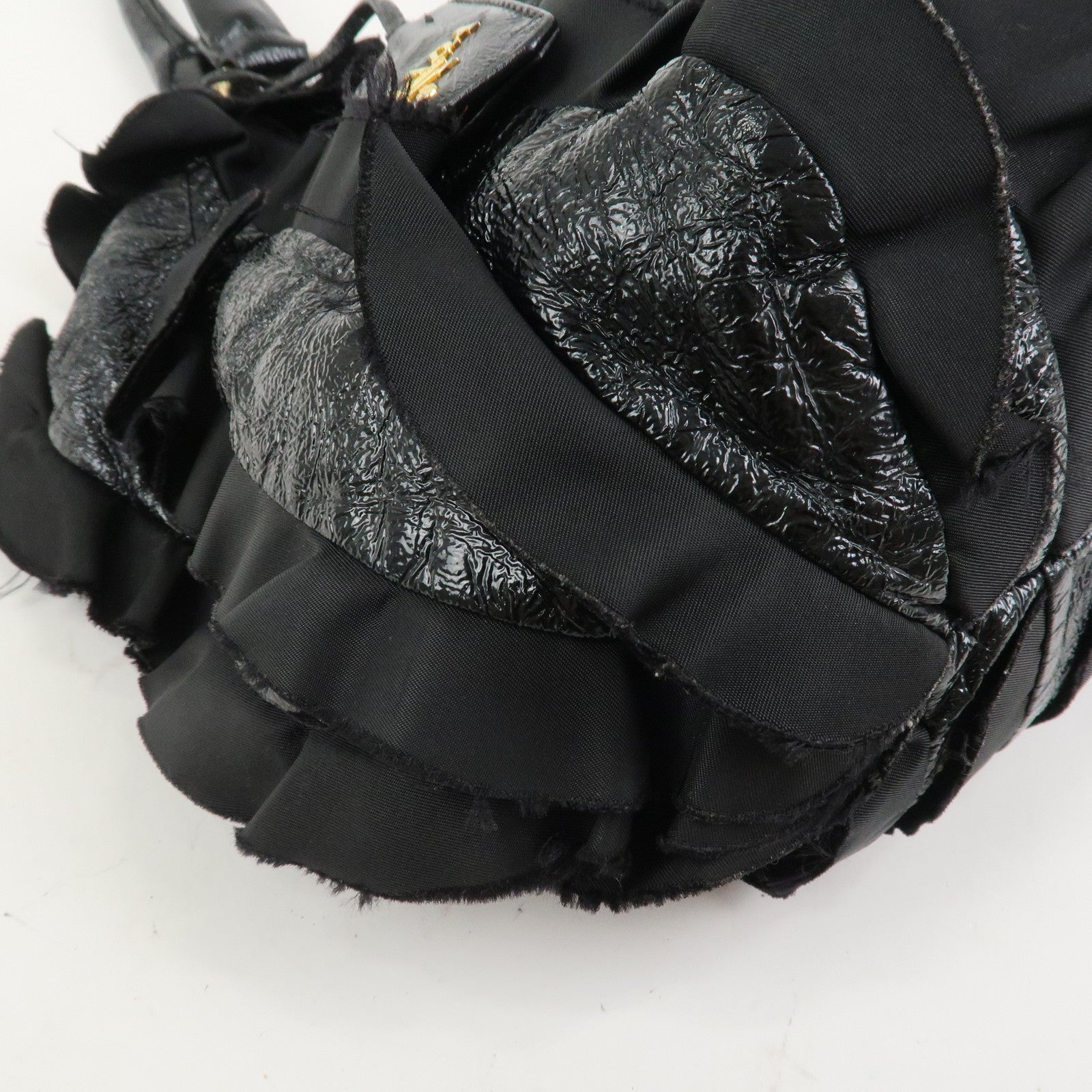 PRADA Patent Nylon Leather Shoulder Bag Hand Bag Black BR4176