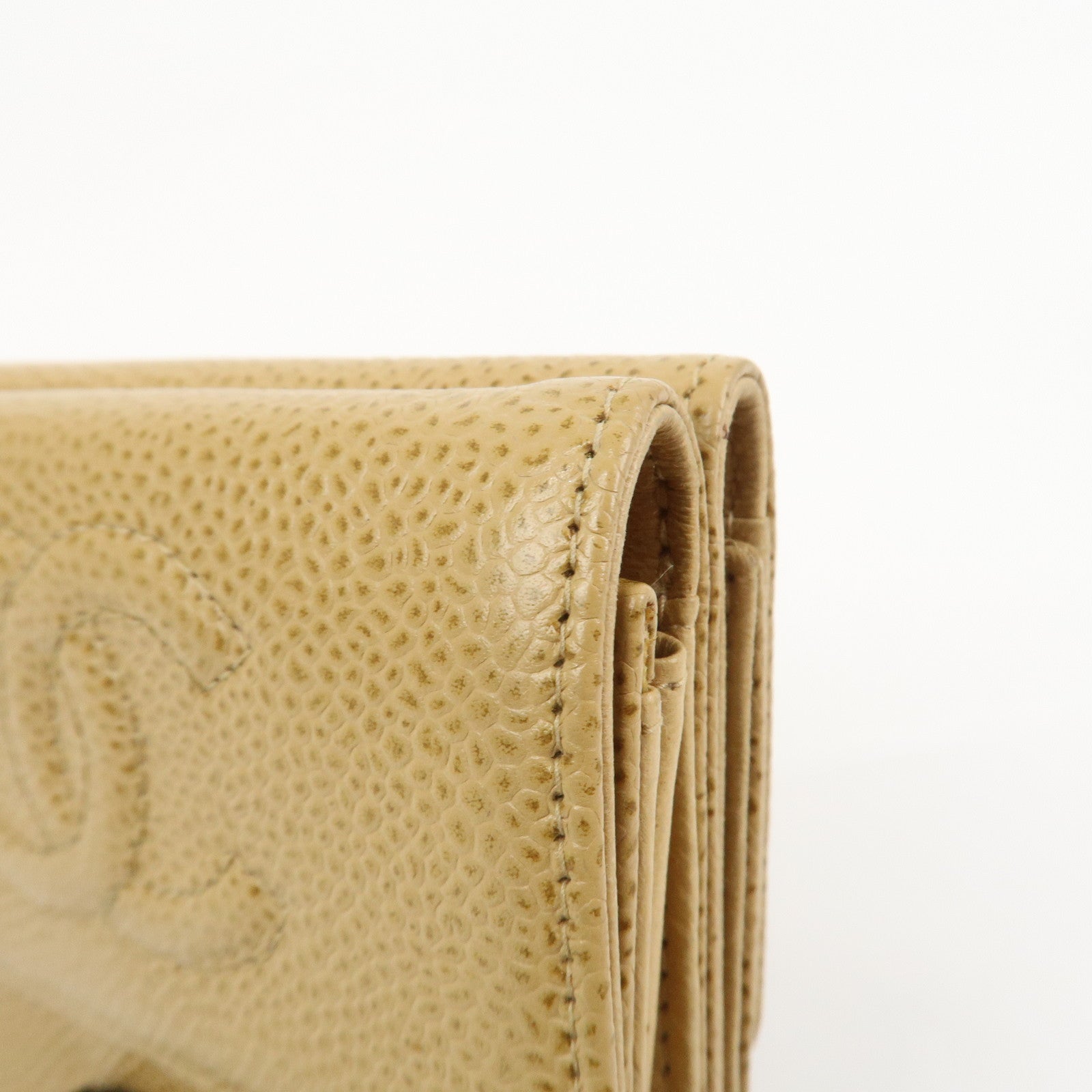 CHANEL COCO Mark Caviarskin Compact Bi-fold Wallet Beige