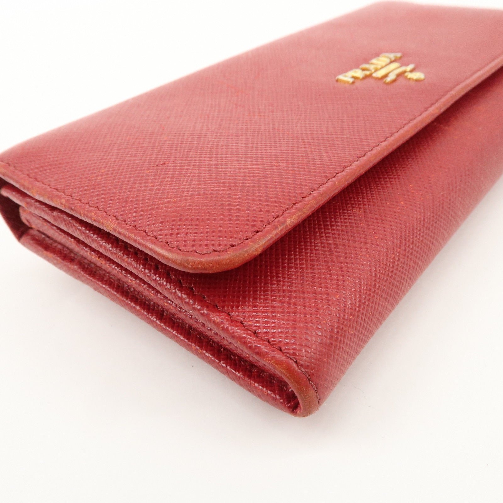 PRADA Saffiano Leather Set of 2 Long Wallet Red 1MH132 Used