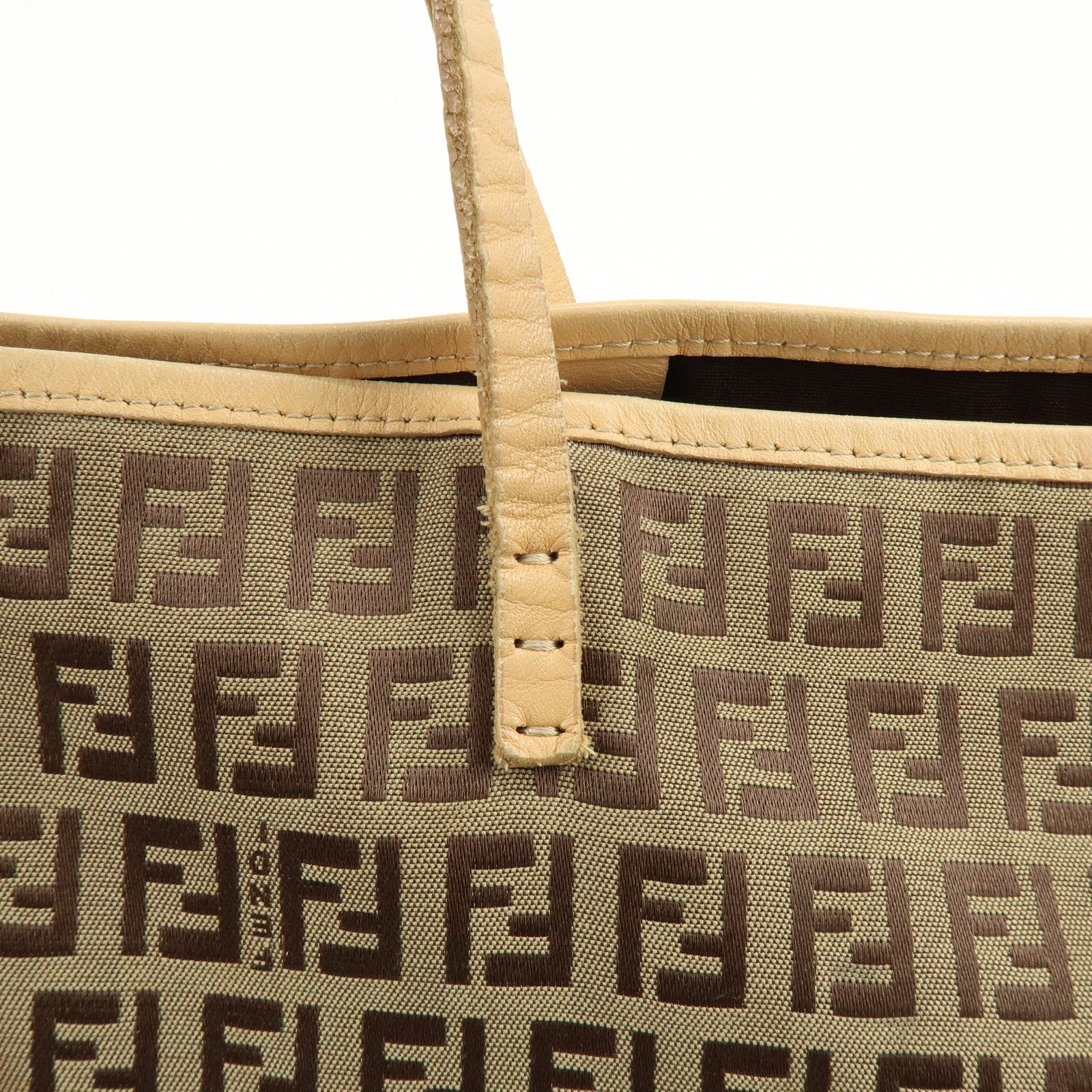 FENDI Zucchino Canvas Tote Bag Shoulder Bag Beige Brown 8BH005
