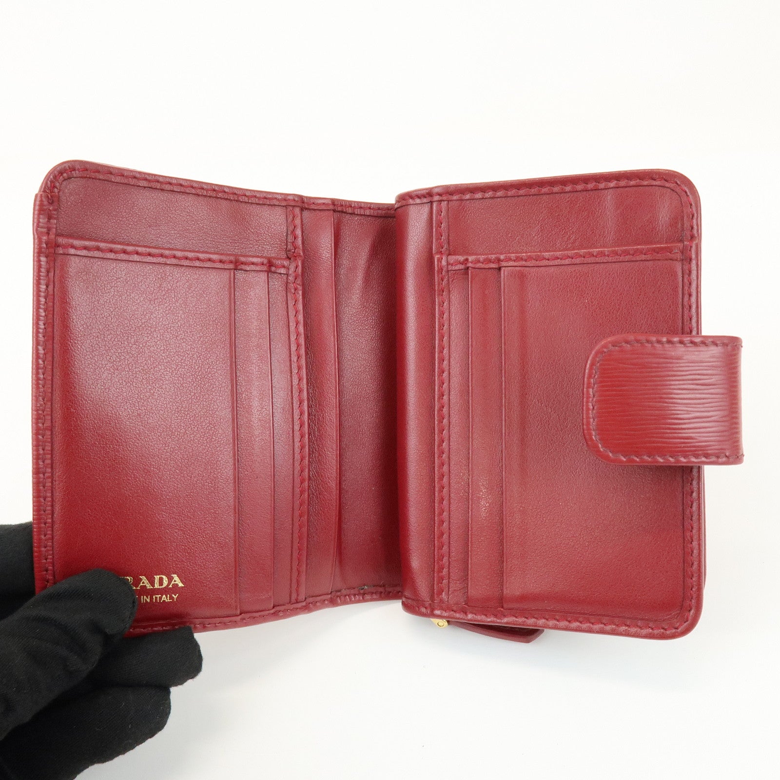 PRADA Vitello Move Leather Compact Bi-fold Wallet Red 1ML018