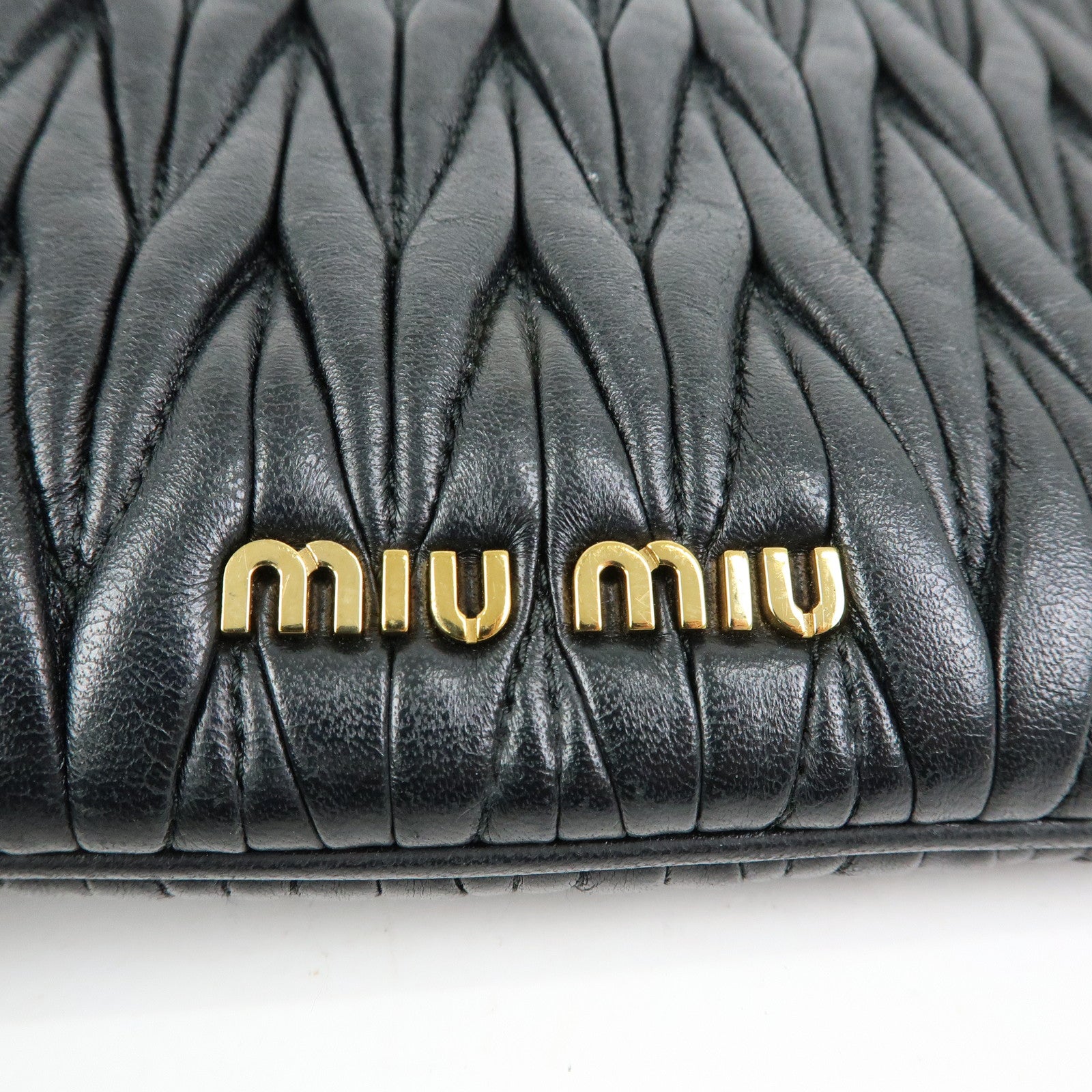 MIU MIU Matelasse Leather Gathered Shoulder Bag Crossbody Bag Black