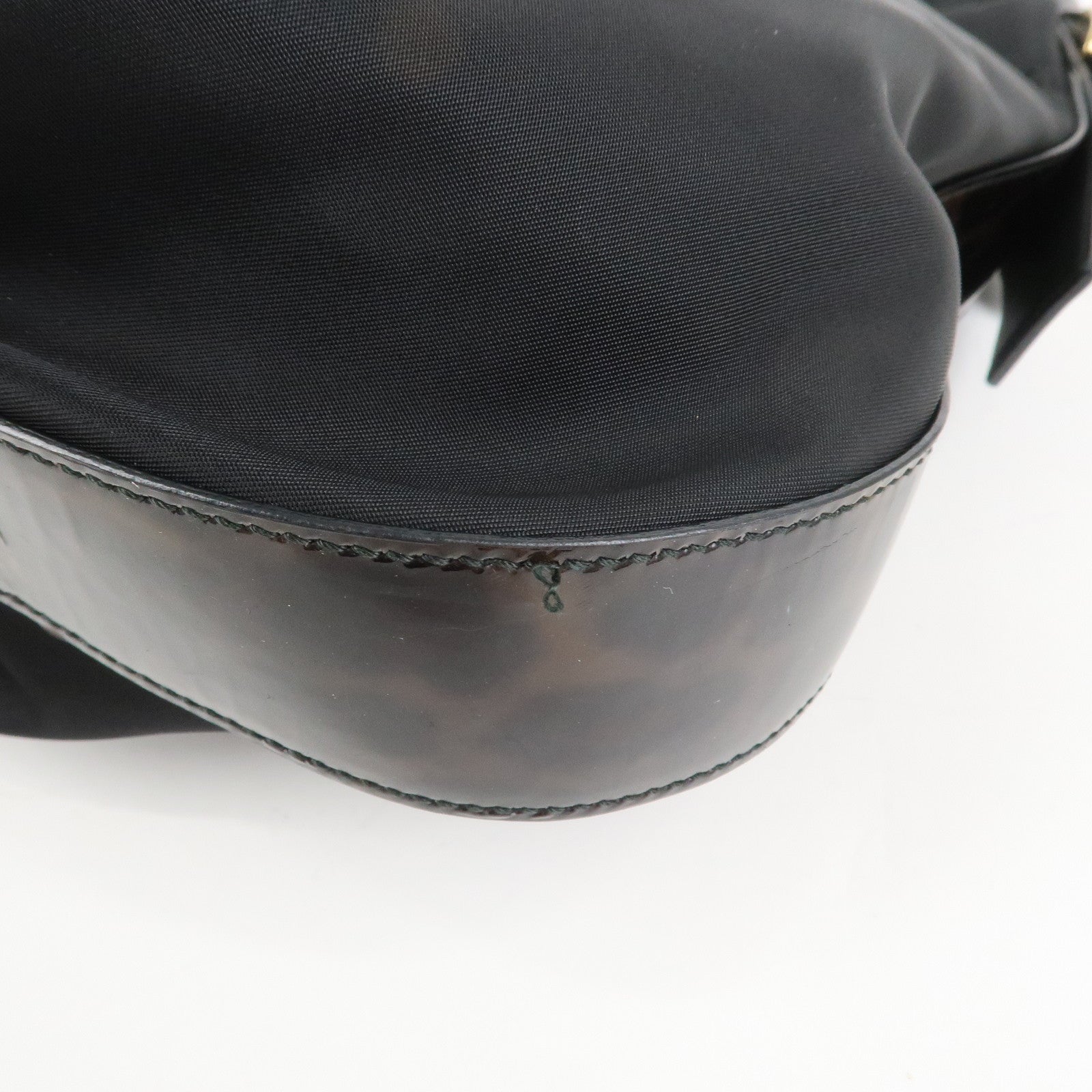 Ferragamo Nylon Patent Leather Shoulder Bag Hand Bag Leopard Black