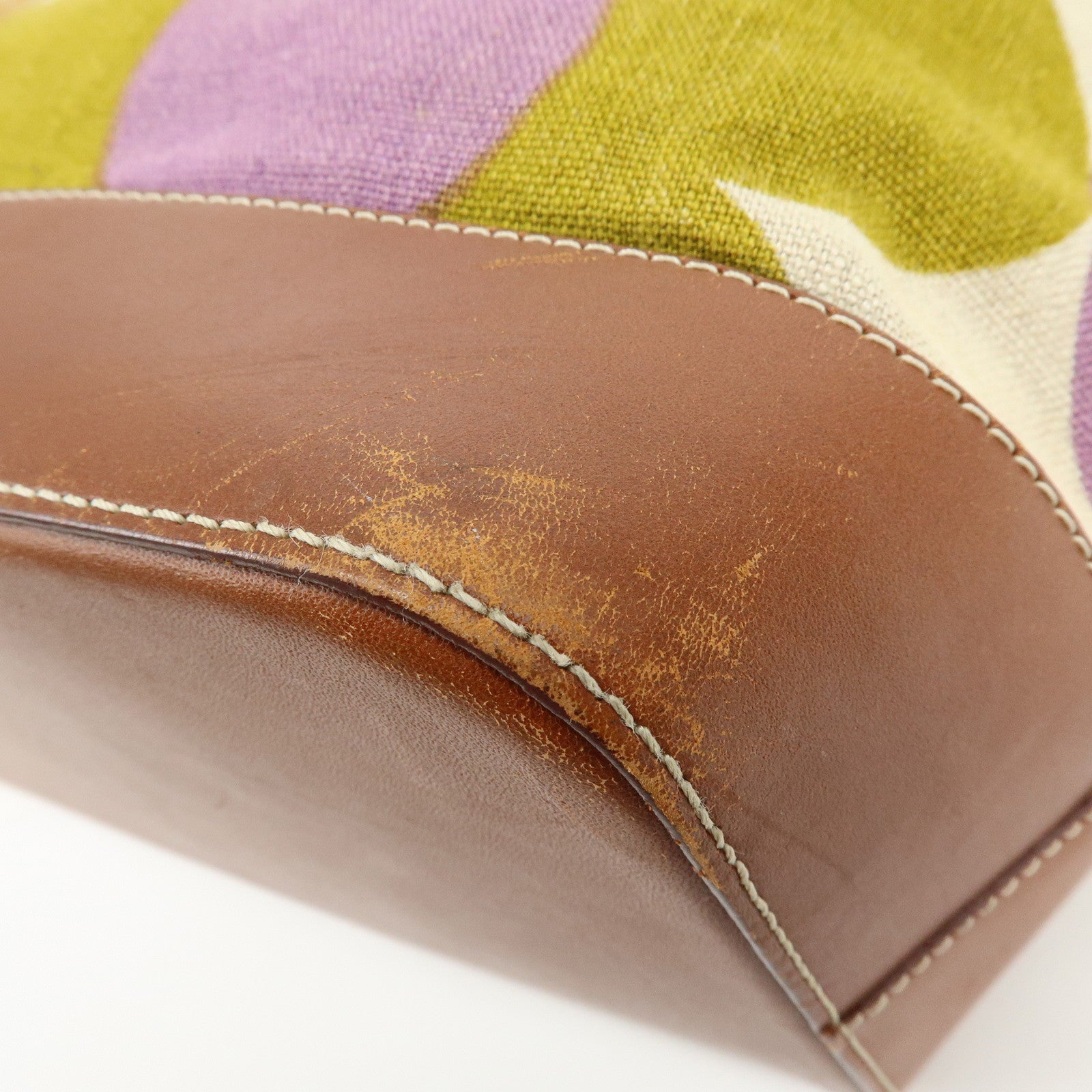 CELINE Flower Canvas Leather Tote Bag Shoulder Bag Brown Natural