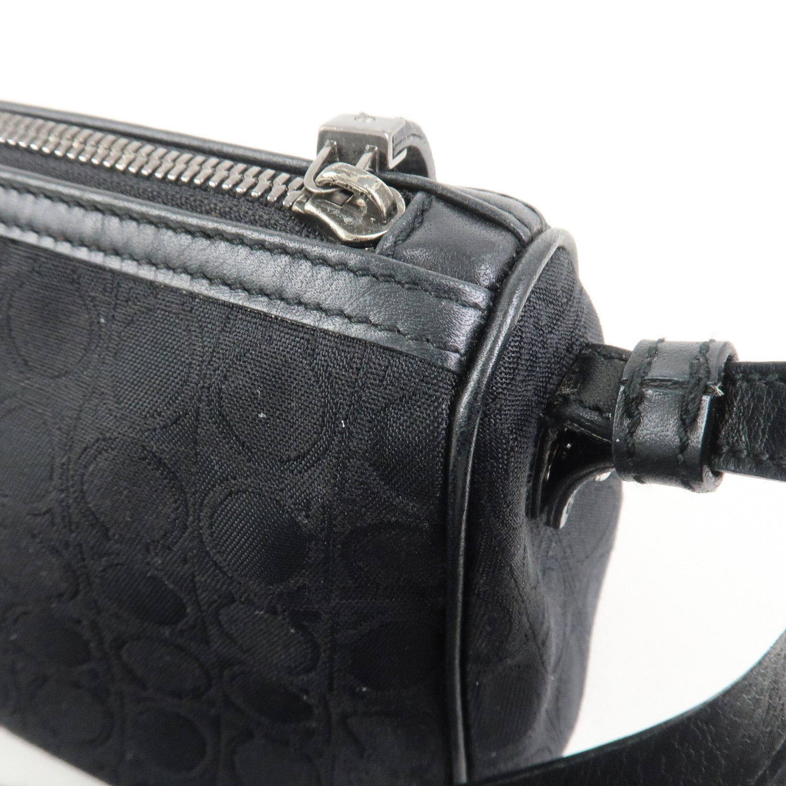 Ferragamo Gancini Canvas Leather Shoulder Bag Hand Bag Black