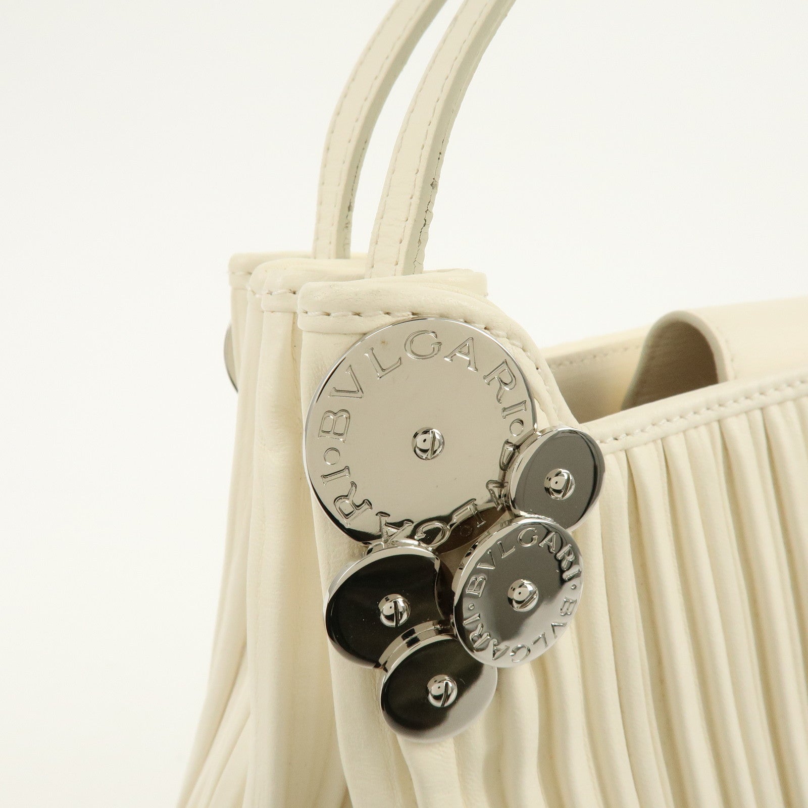 BVLGARI Leather Shoulder Bag Hand Bag White
