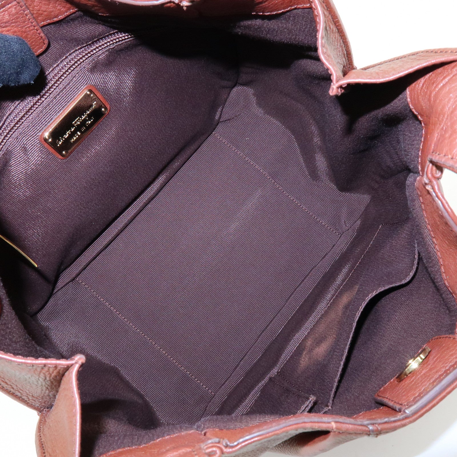 Ferragamo Gancini Leather Shoulder Bag Hand Bag Brown