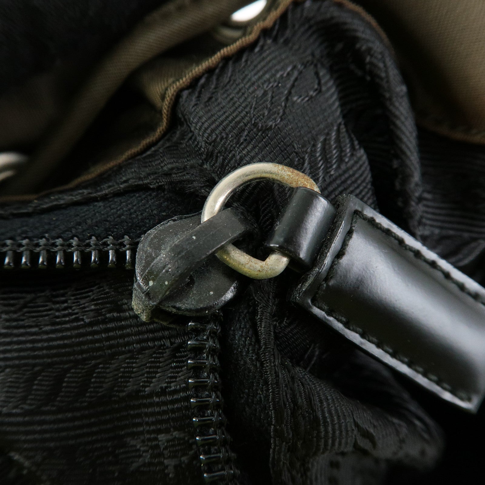 PRADA Triangle Logo Nylon Leather Backpack Rucksack Khaki B6677