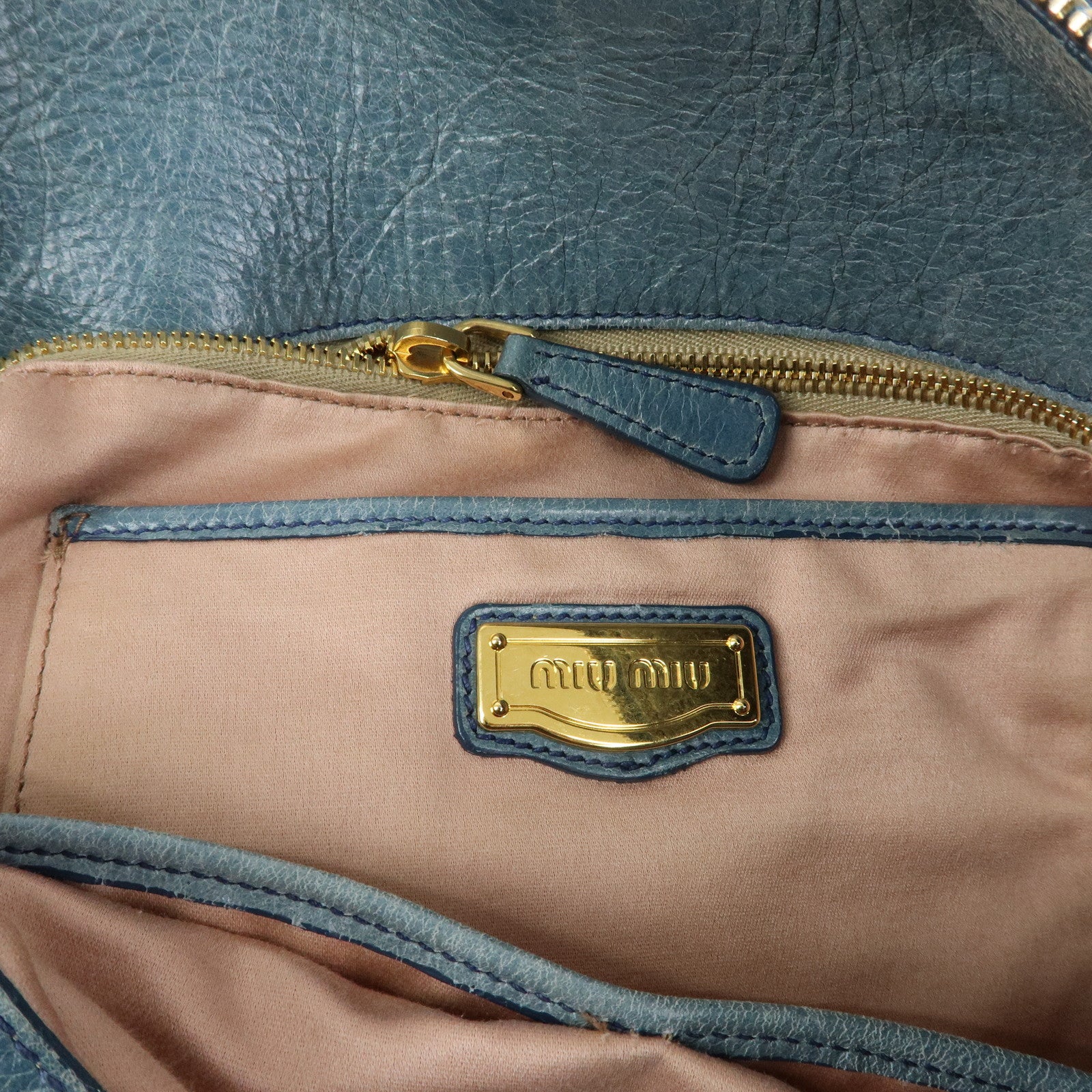 MIU MIU Side Ribbon Vittello Lux 2Way Bag Hand Shoulder Bag Blue